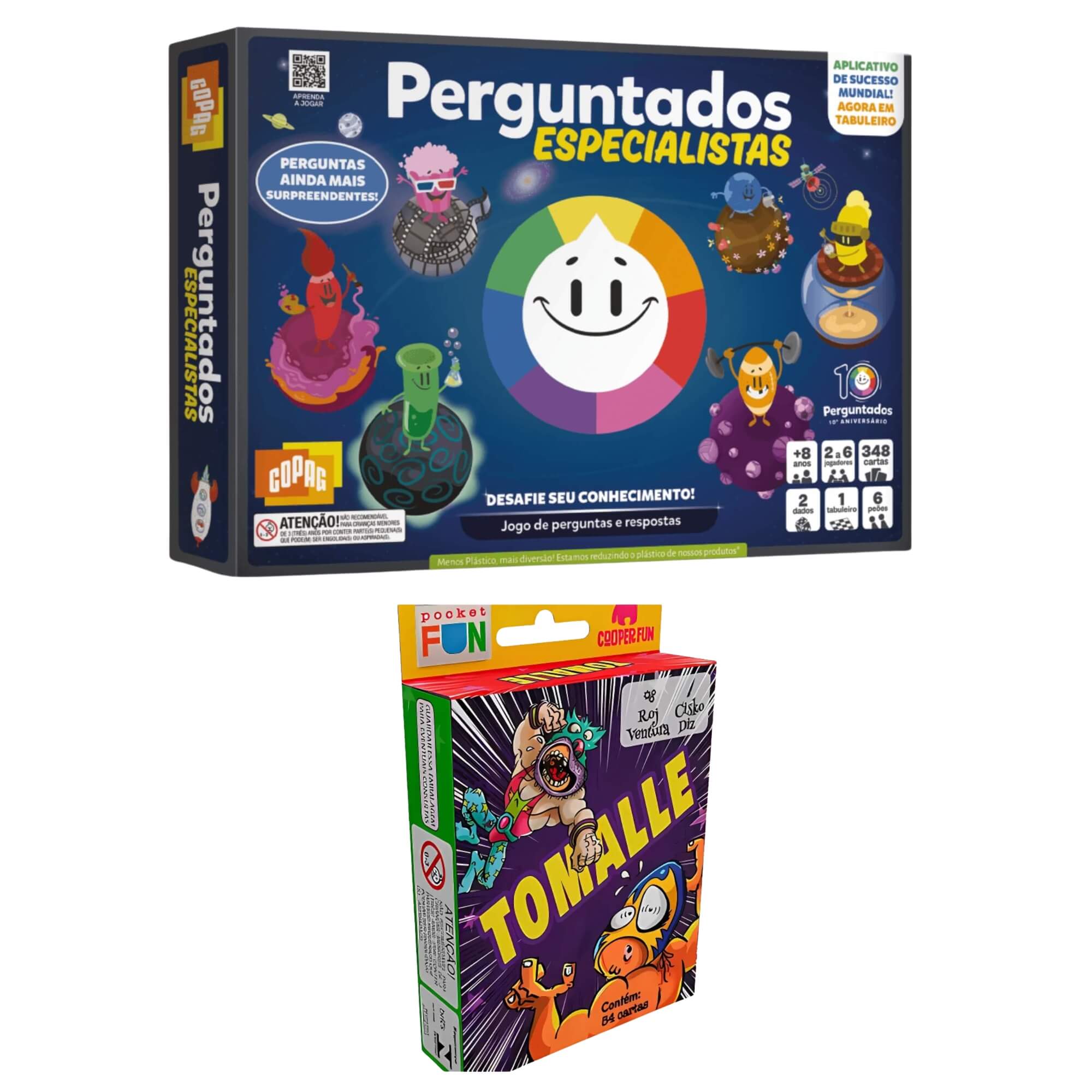 COMP Kit Jogos de Tabuleiro e Cartas: Perguntados Especialistas Copag + Tomalle Cooper Fun