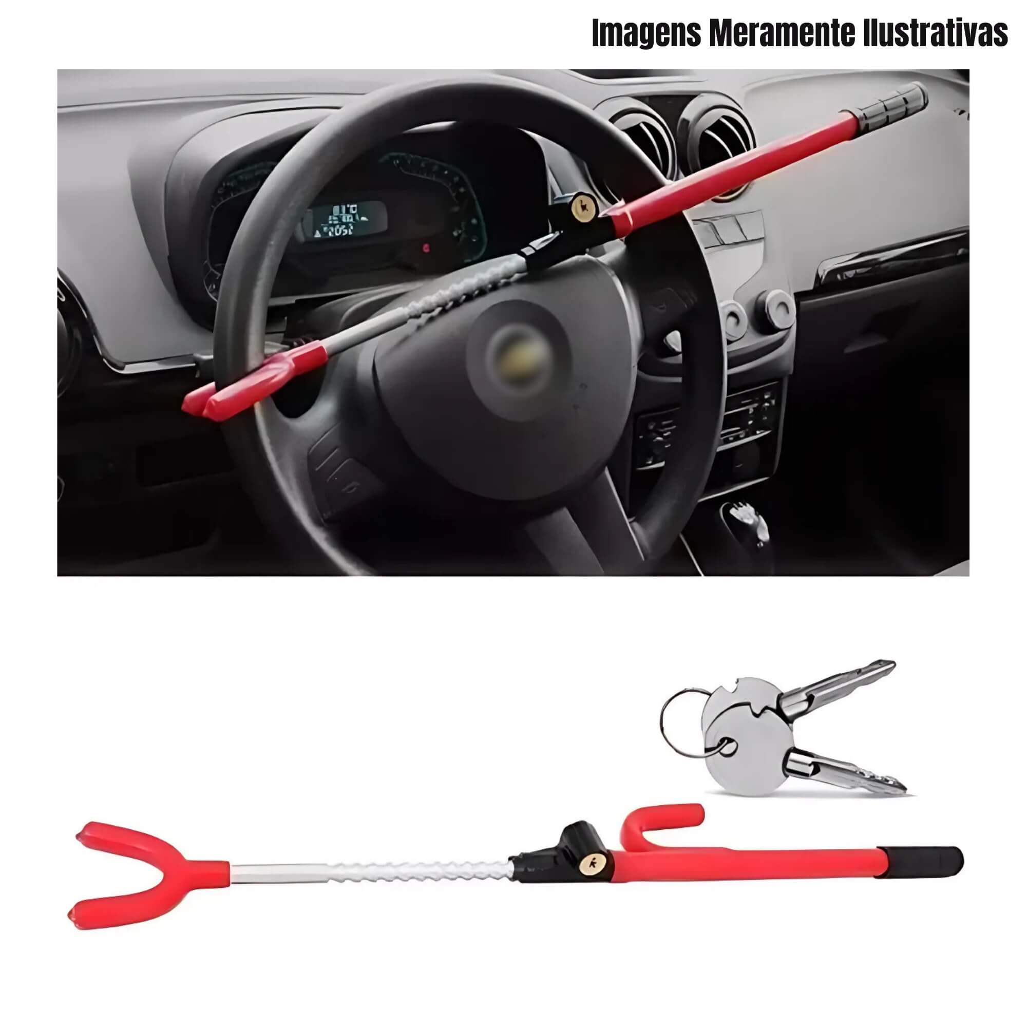 COMP Kit Segurança Automotiva Overvision: Trava de Volante + Trava de Câmbio