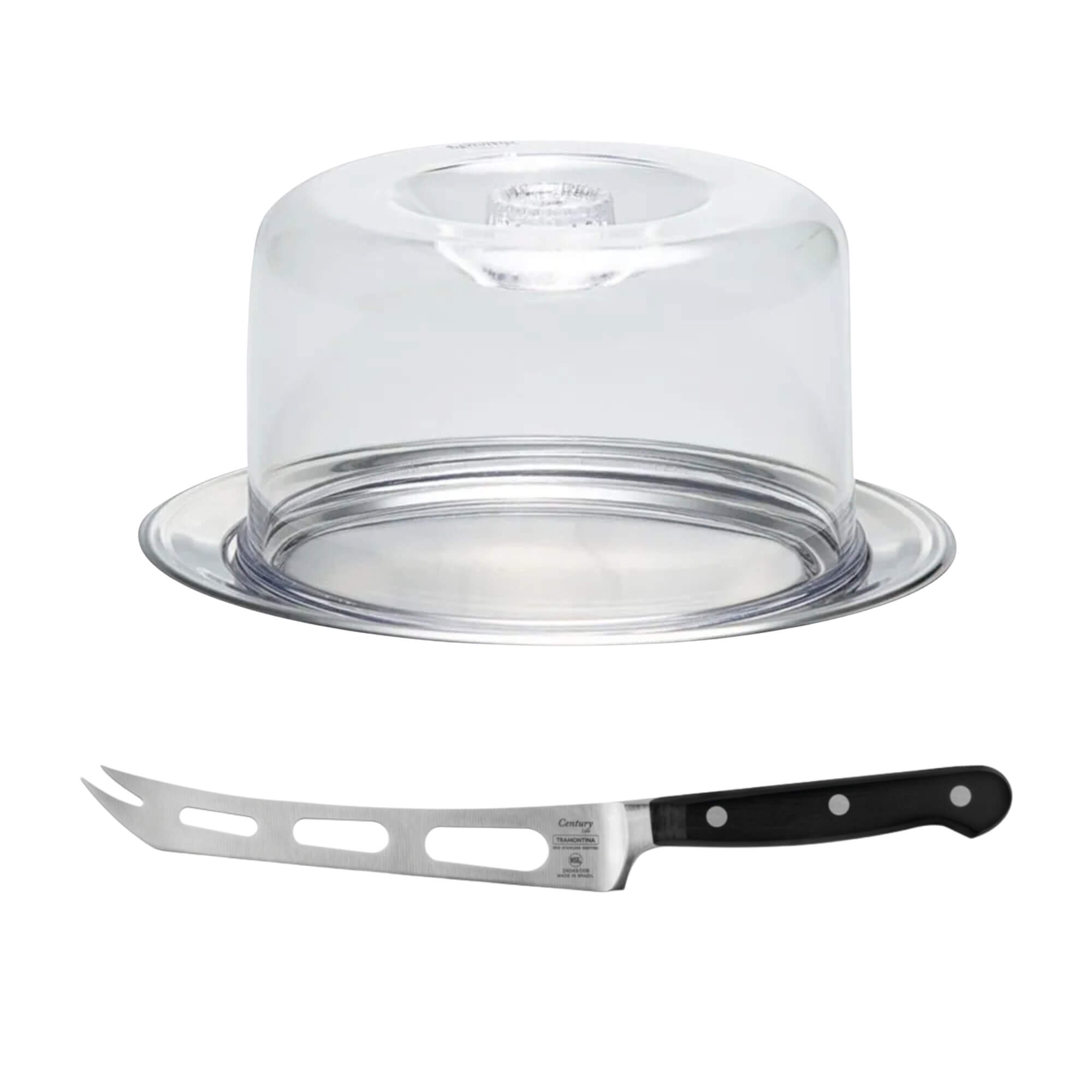 COMP Kit Queijo Brinox Petúnia com Cúpula Inox + Faca Tramontina Century 6"