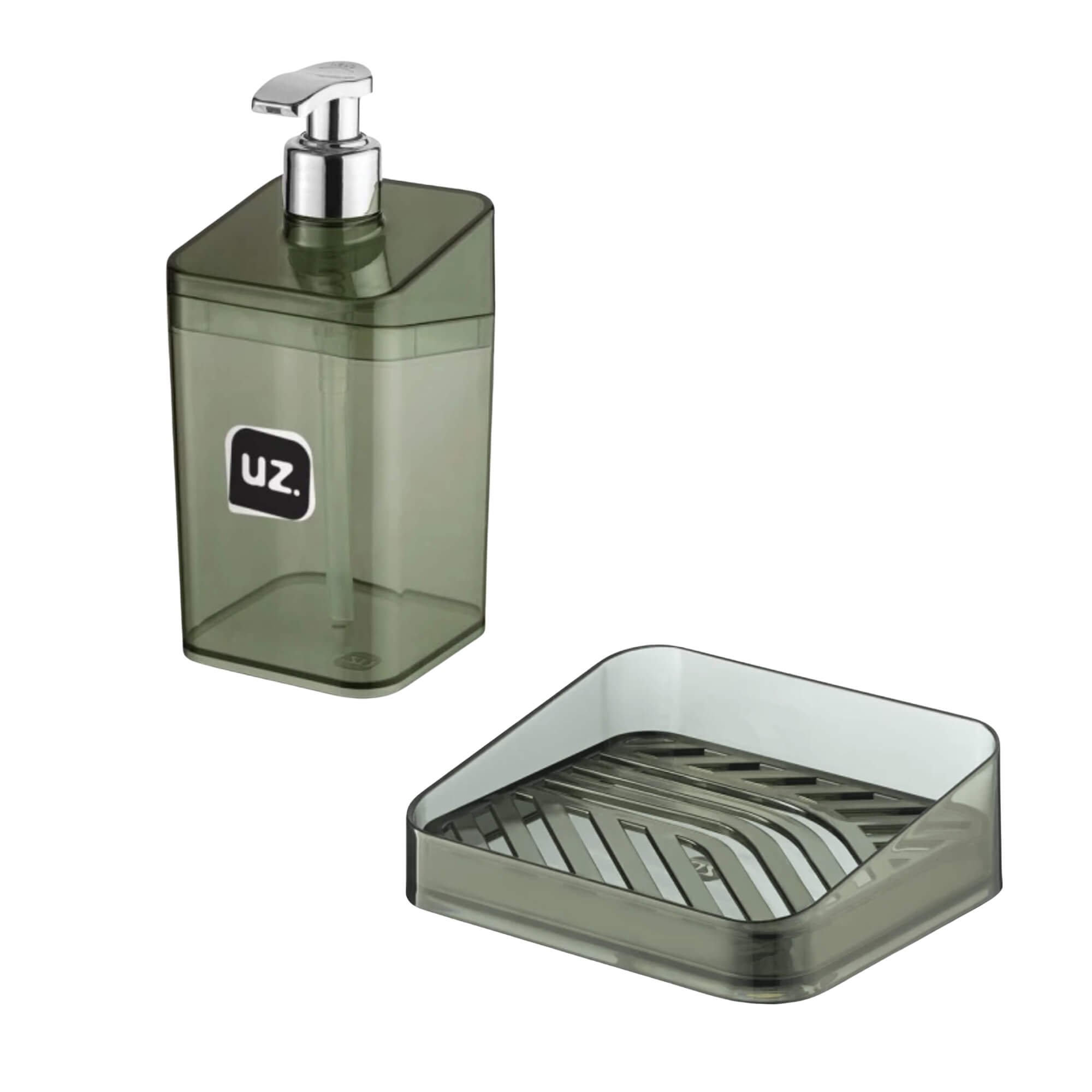 COMP Kit Banheiro Slim Translúcido Preto UZ: Saboneteira + Porta Sabonete Líquido