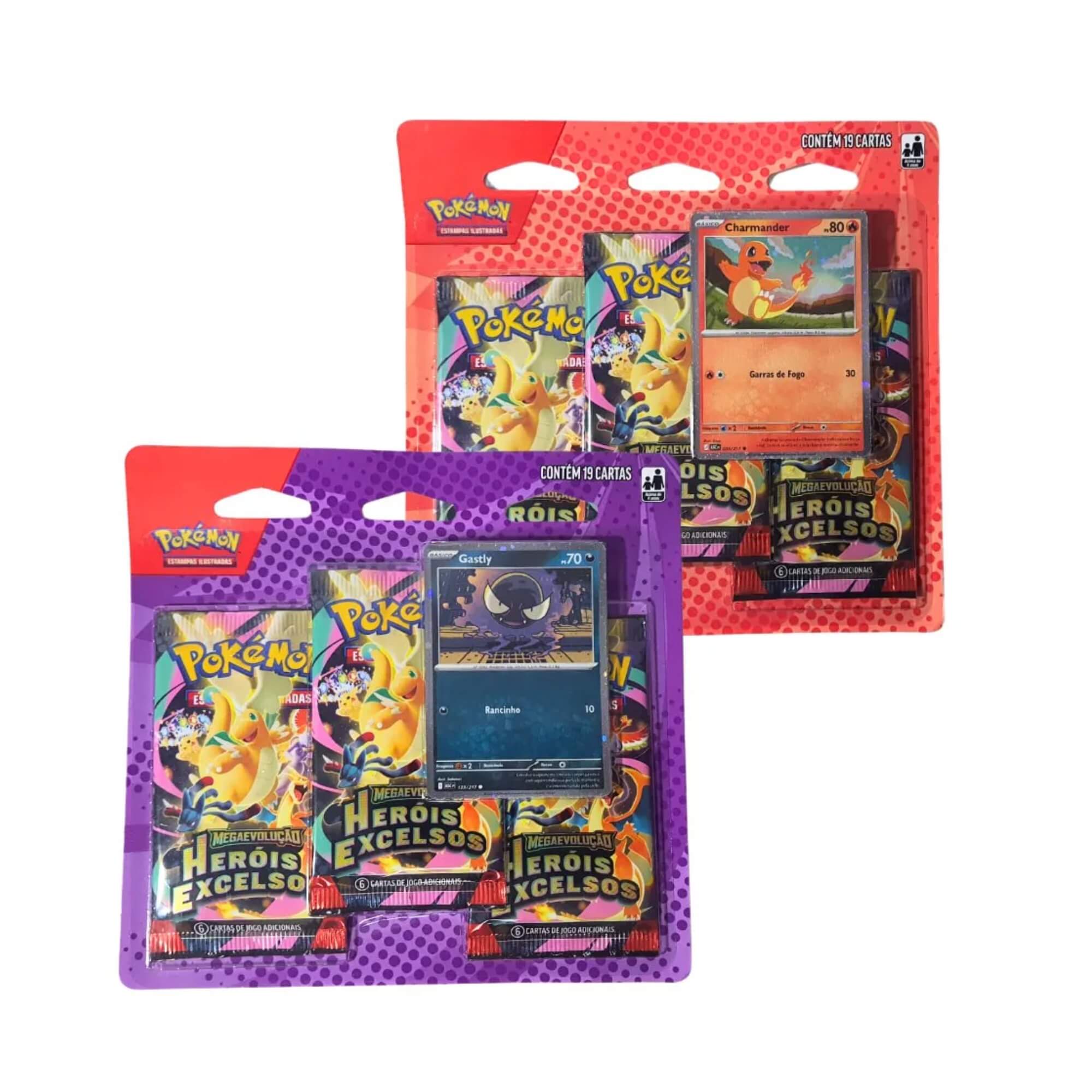 Pokemon Blister Triplo Megaevolução 2.5 - Heróis Excelsos - Gastly e Charmander Copag - 36442