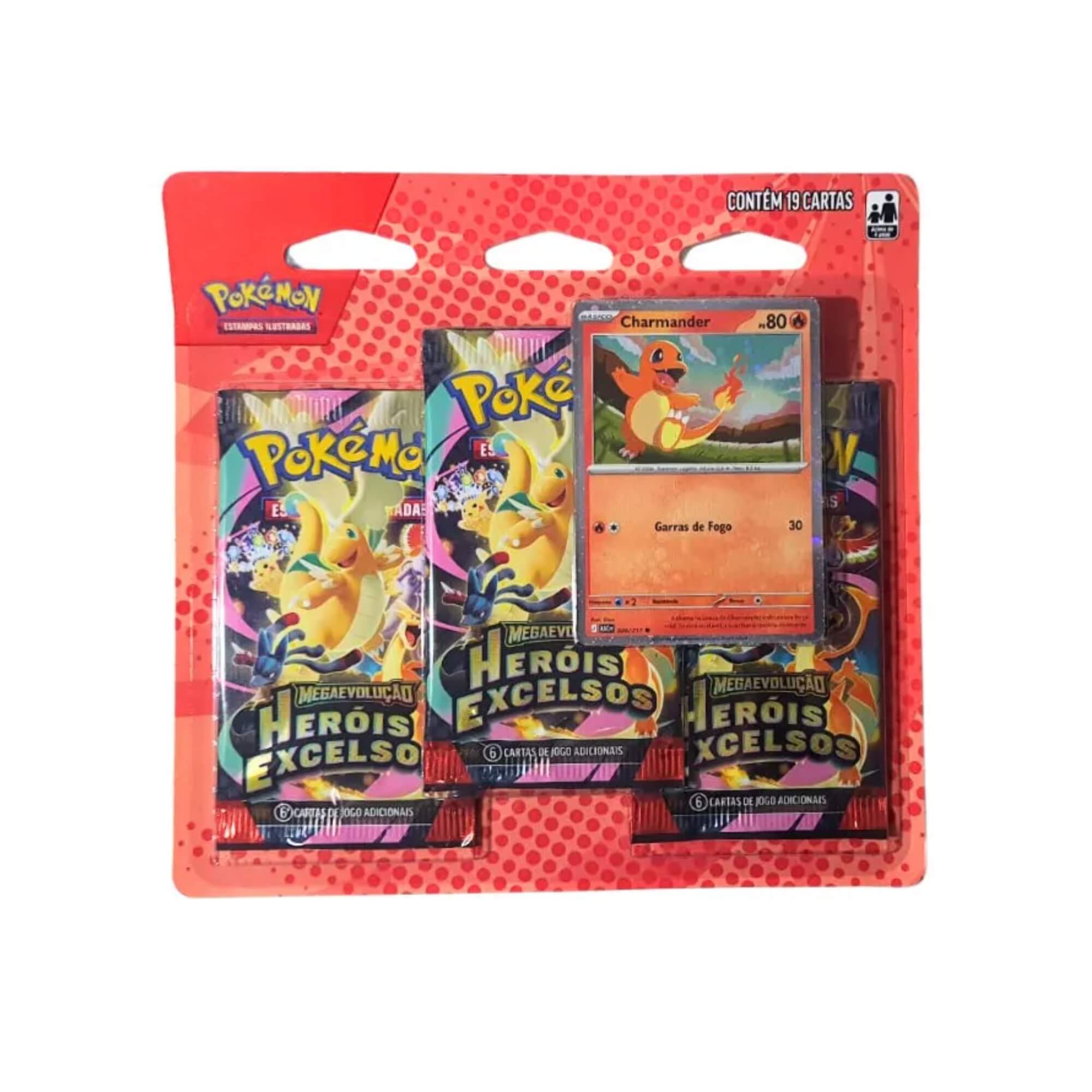 Pokemon Blister Triplo Megaevolução 2.5 - Heróis Excelsos - Gastly e Charmander Copag - 36442