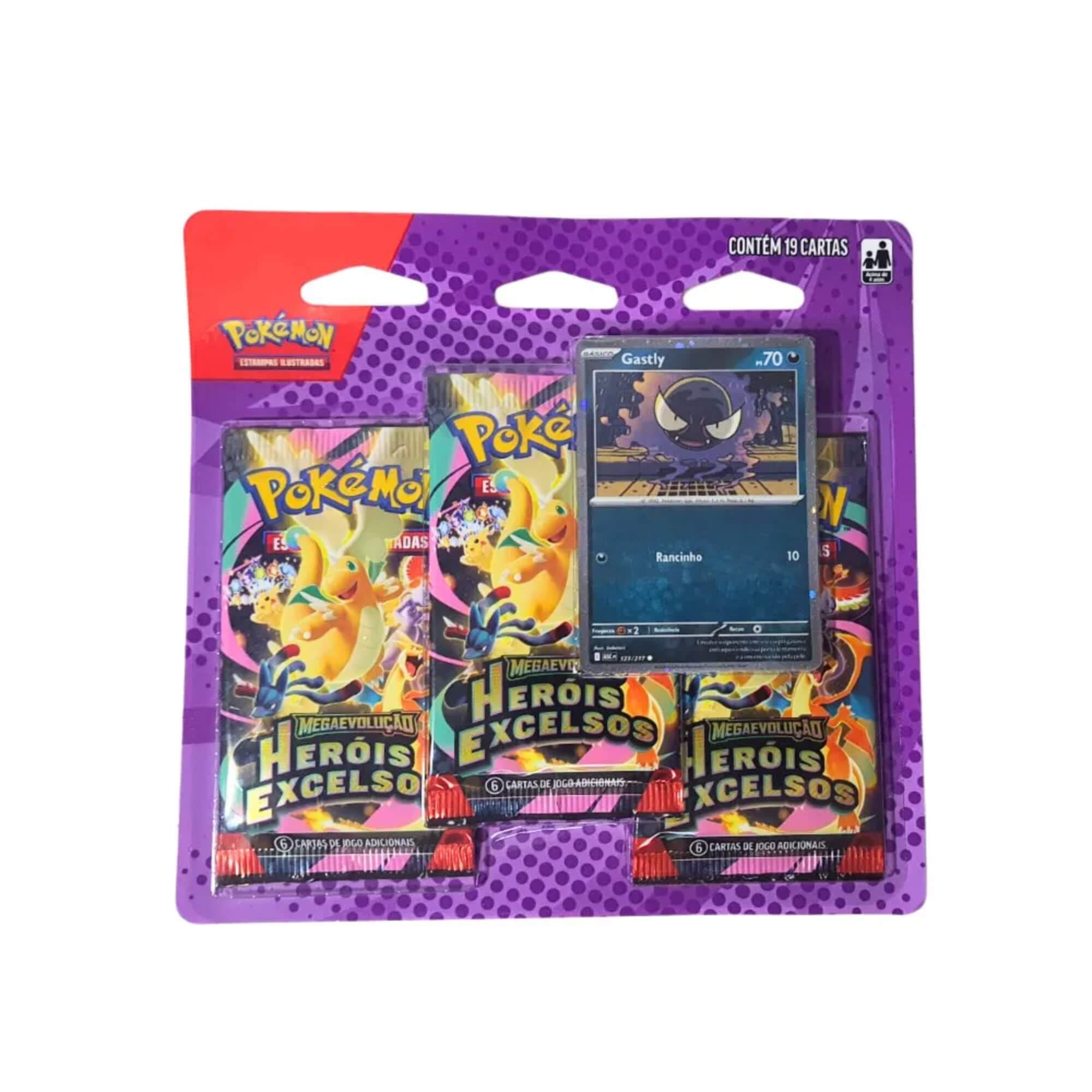 Pokemon Blister Triplo Megaevolução 2.5 - Heróis Excelsos - Gastly e Charmander Copag - 36442