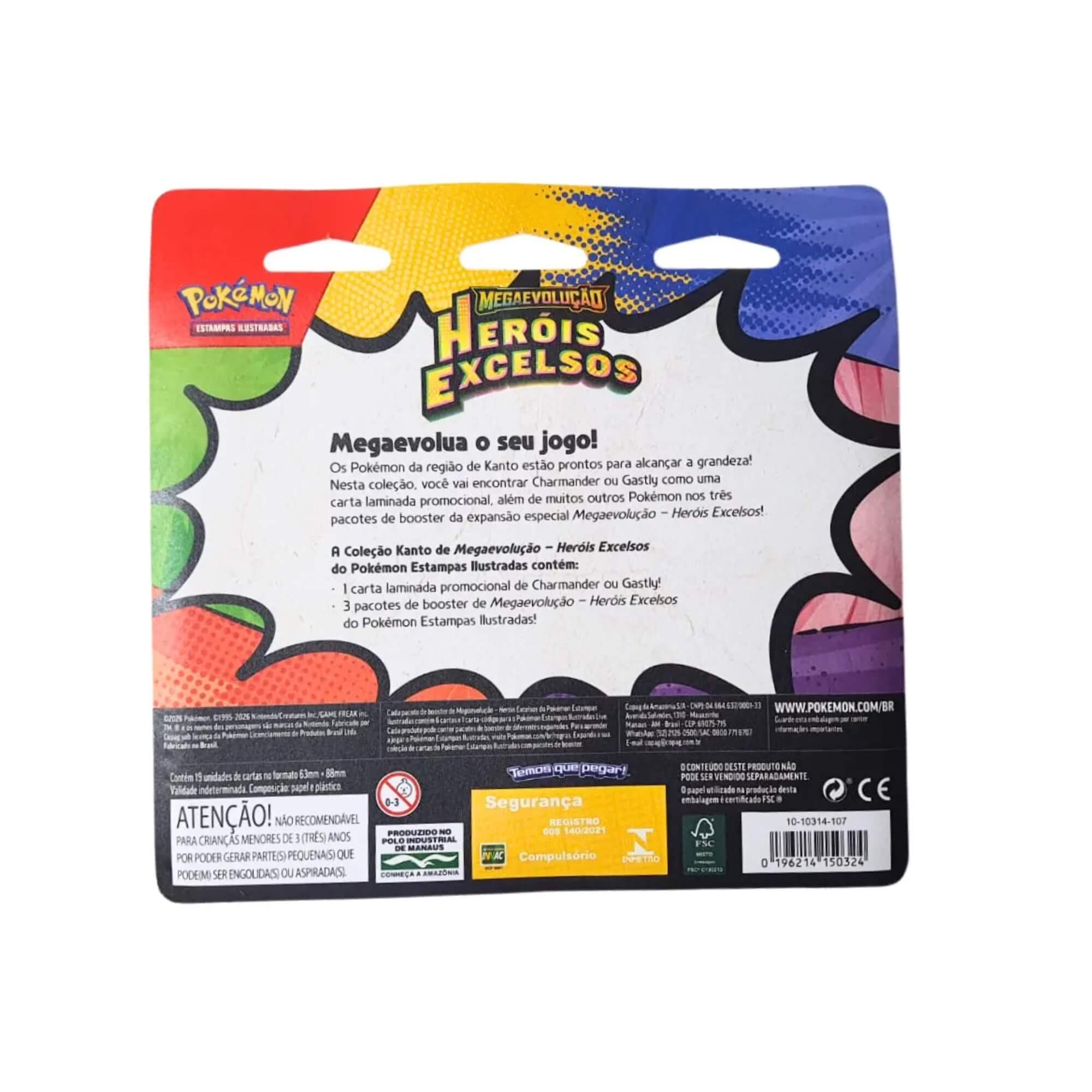 Pokemon Blister Triplo Megaevolução 2.5 - Heróis Excelsos - Gastly e Charmander Copag - 36442