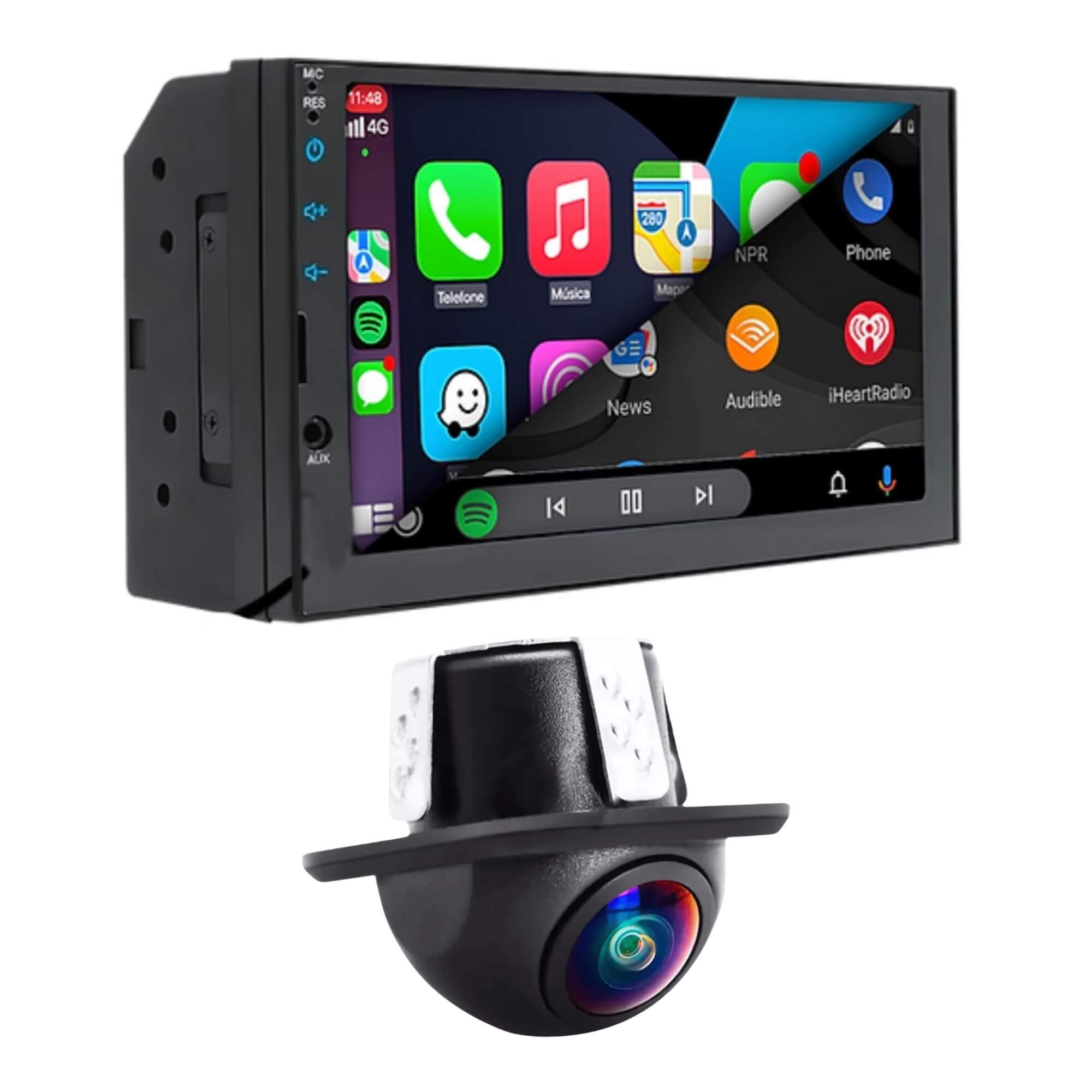 COMP Kit Multimídia 2 Din 7” H-Tech CarPlay Android Auto + Câmera de Ré Dinâmica