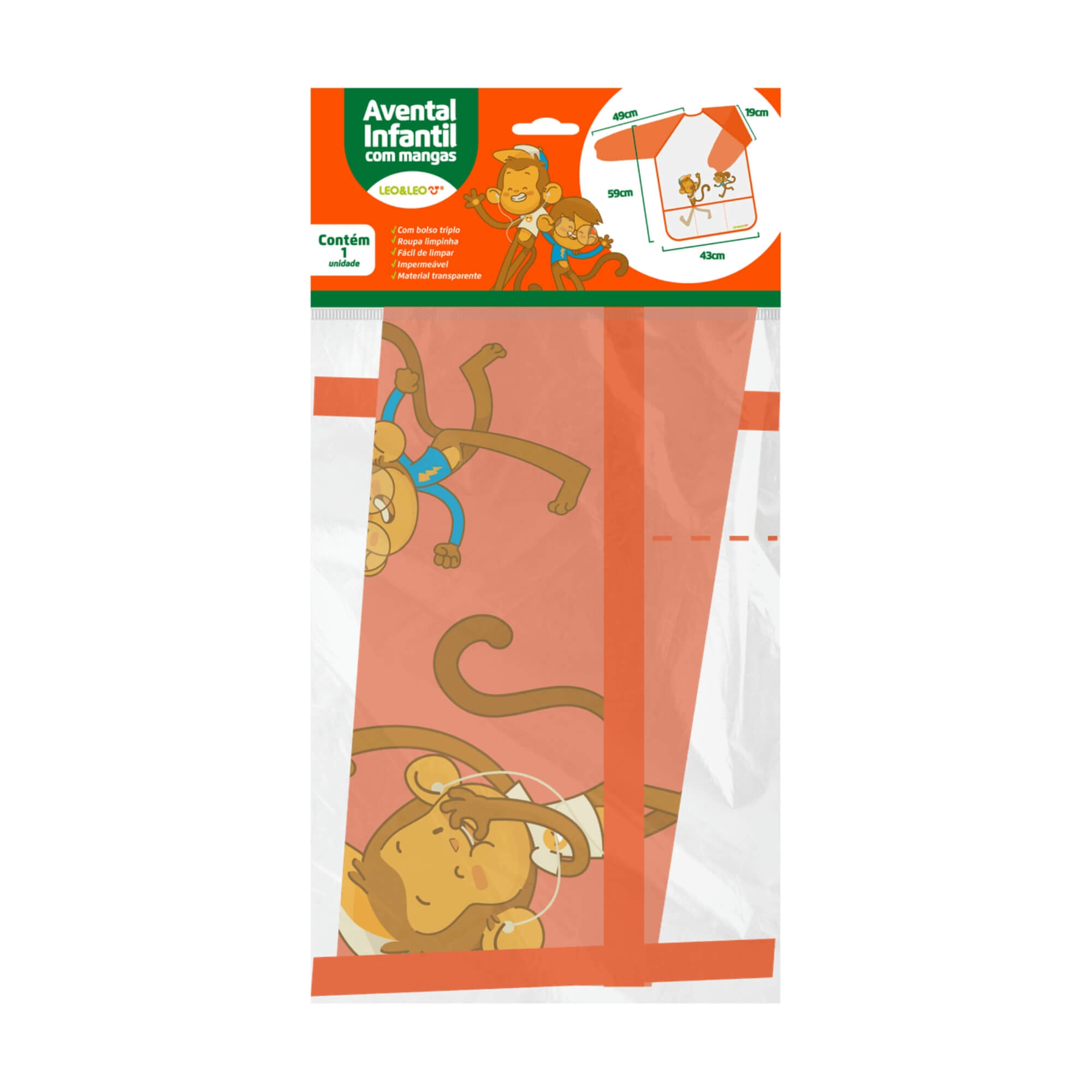 Avental Infantil Cristal com Bolso e Manga Comprida Leo&Leo Leonora - 10228