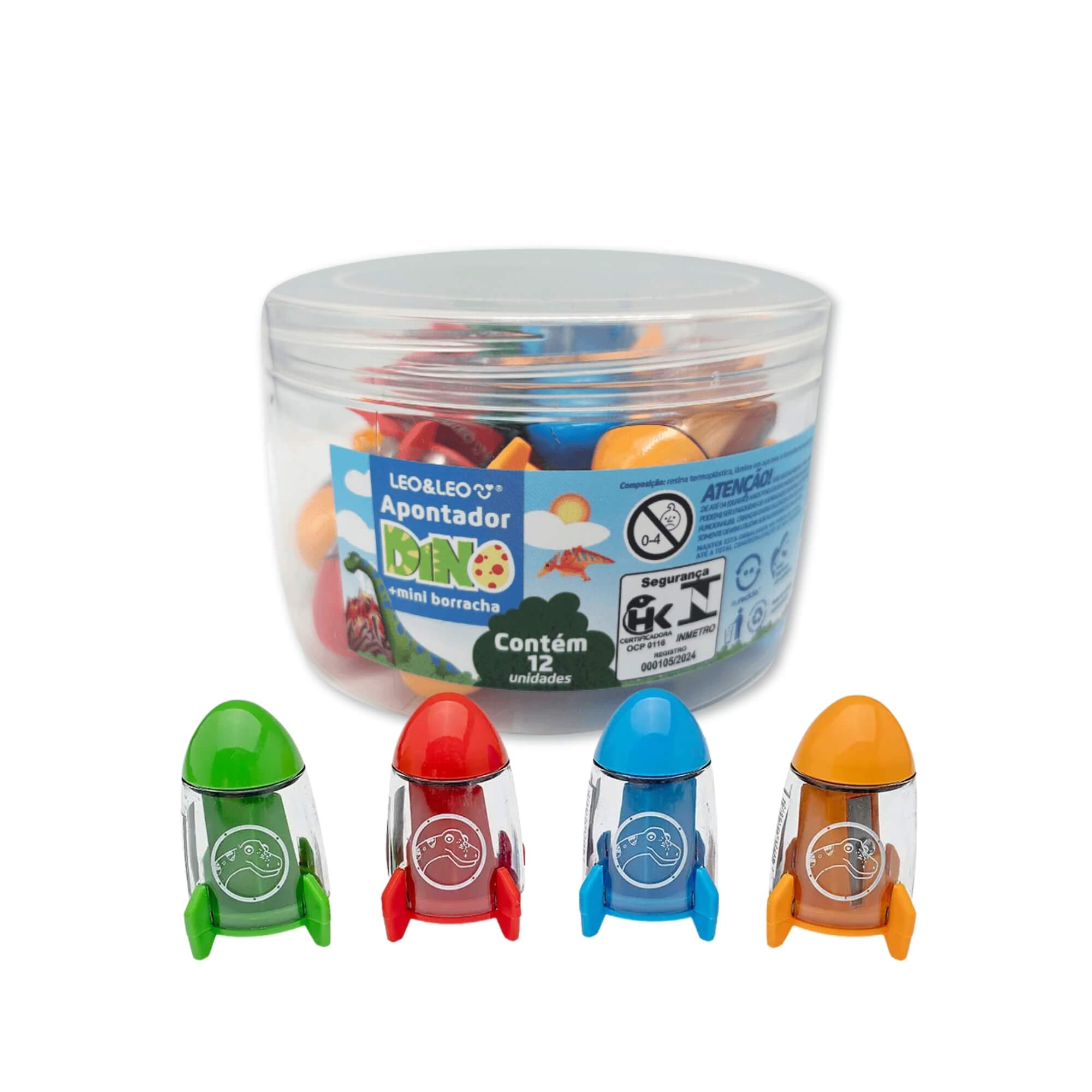 Apontador Foguete com Depósito Dino Space (Pote com 12 unidades) Leo&Leo Leonora - 10236