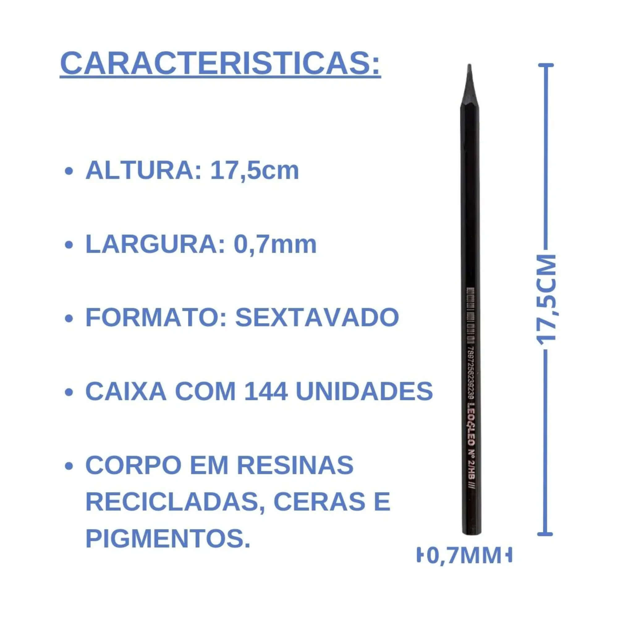 Lápis Grafite Hb Ecológico Sextavado (Caixa com 144 Unidades) Leo&Leo Leonora - 4223