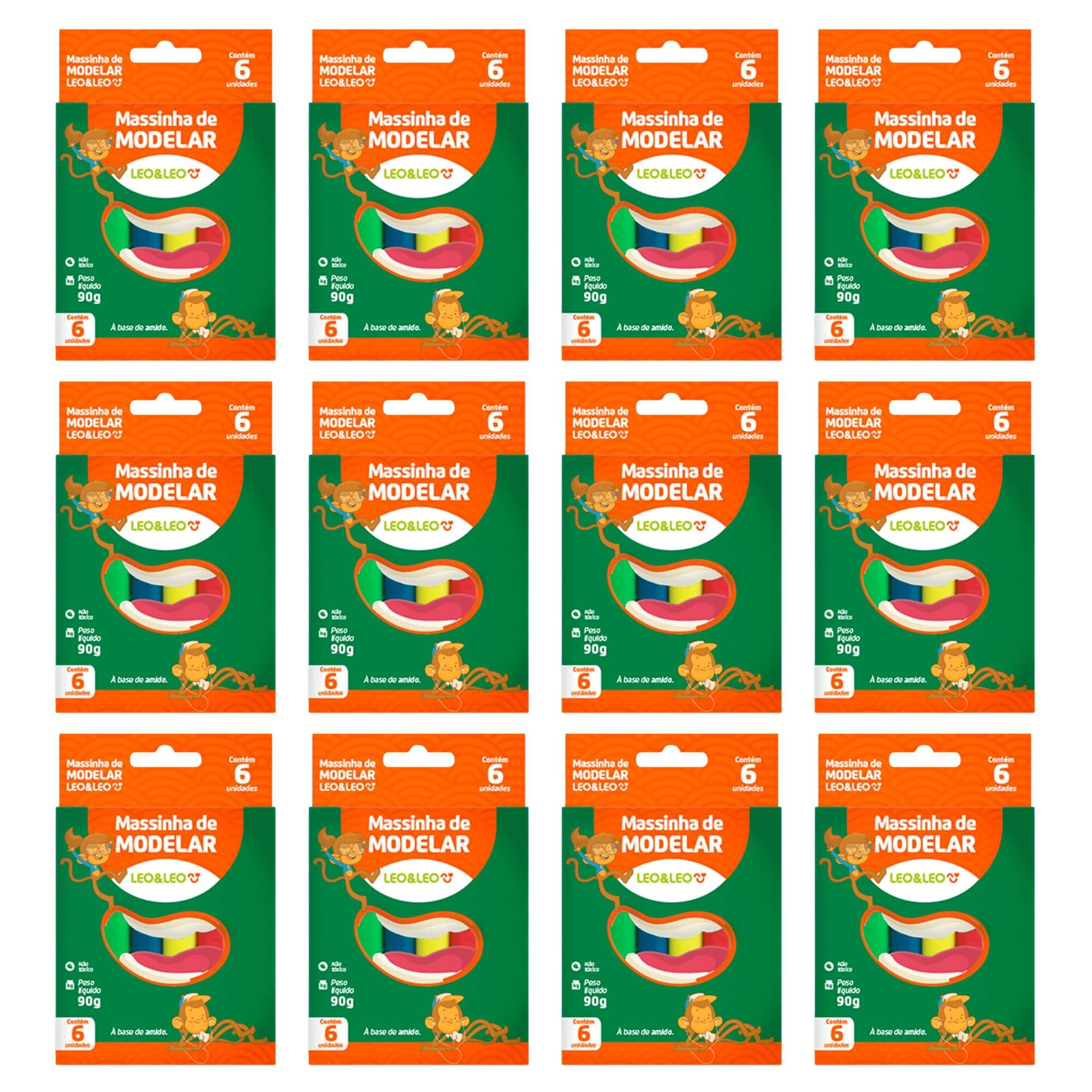 Massinha de Modelar 90g 6 Cores Amido (Pacote com 12 unidades) Leo&Leo Leonora - 4357