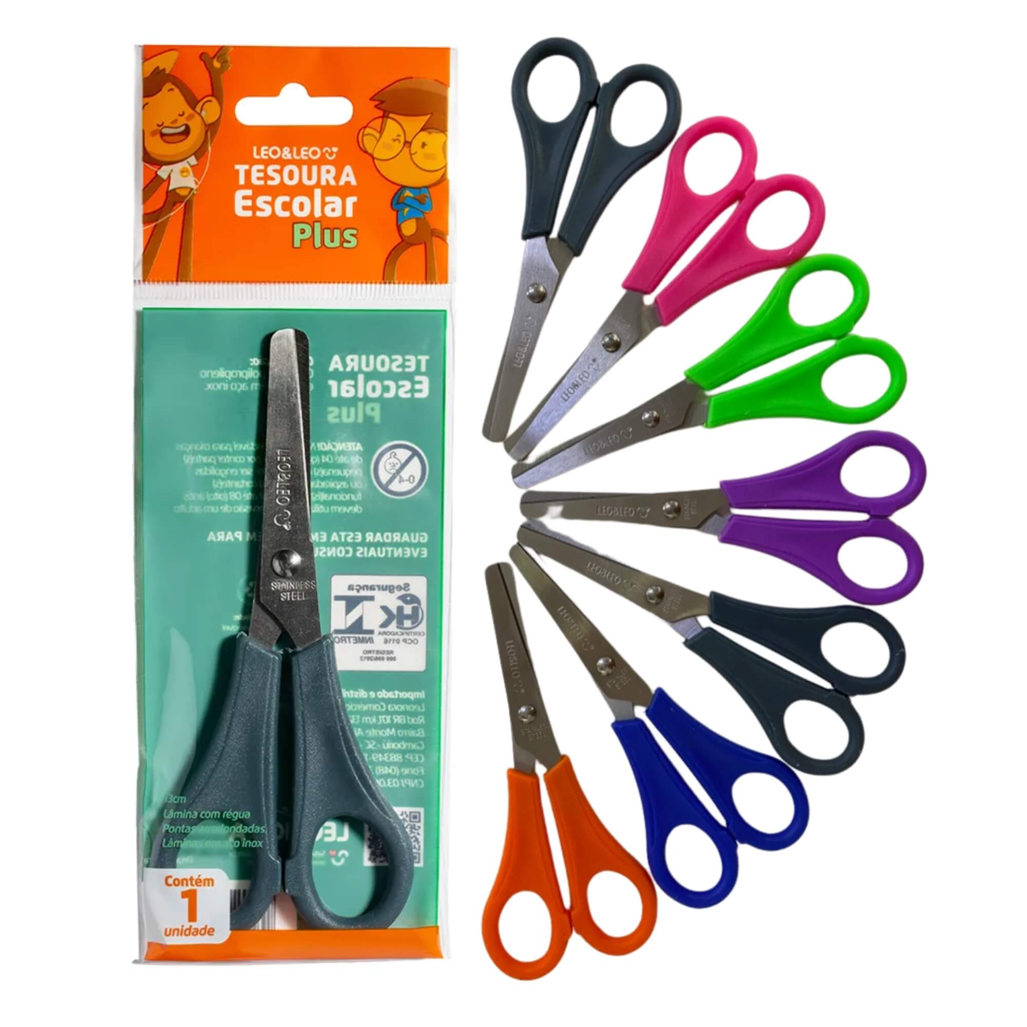Tesoura Escolar Plus Inox 130Mm Plus (Caixa com 12 unidades) Leo&Leo Leonora - 4500