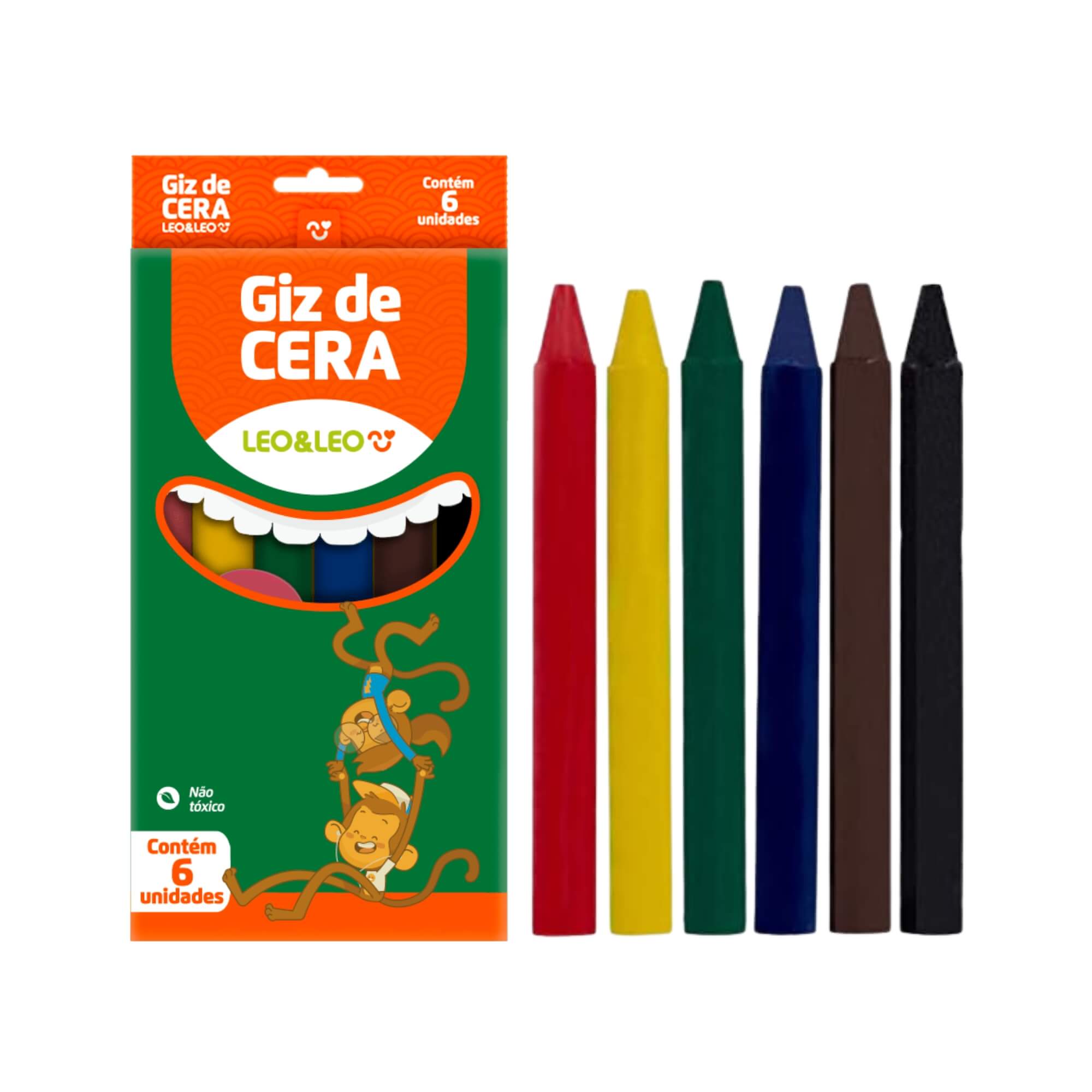 Giz de Cera Fino 6 Cores 8x88mm (Pacote com 12 unidades) Leo&Leo Leonora - 4505