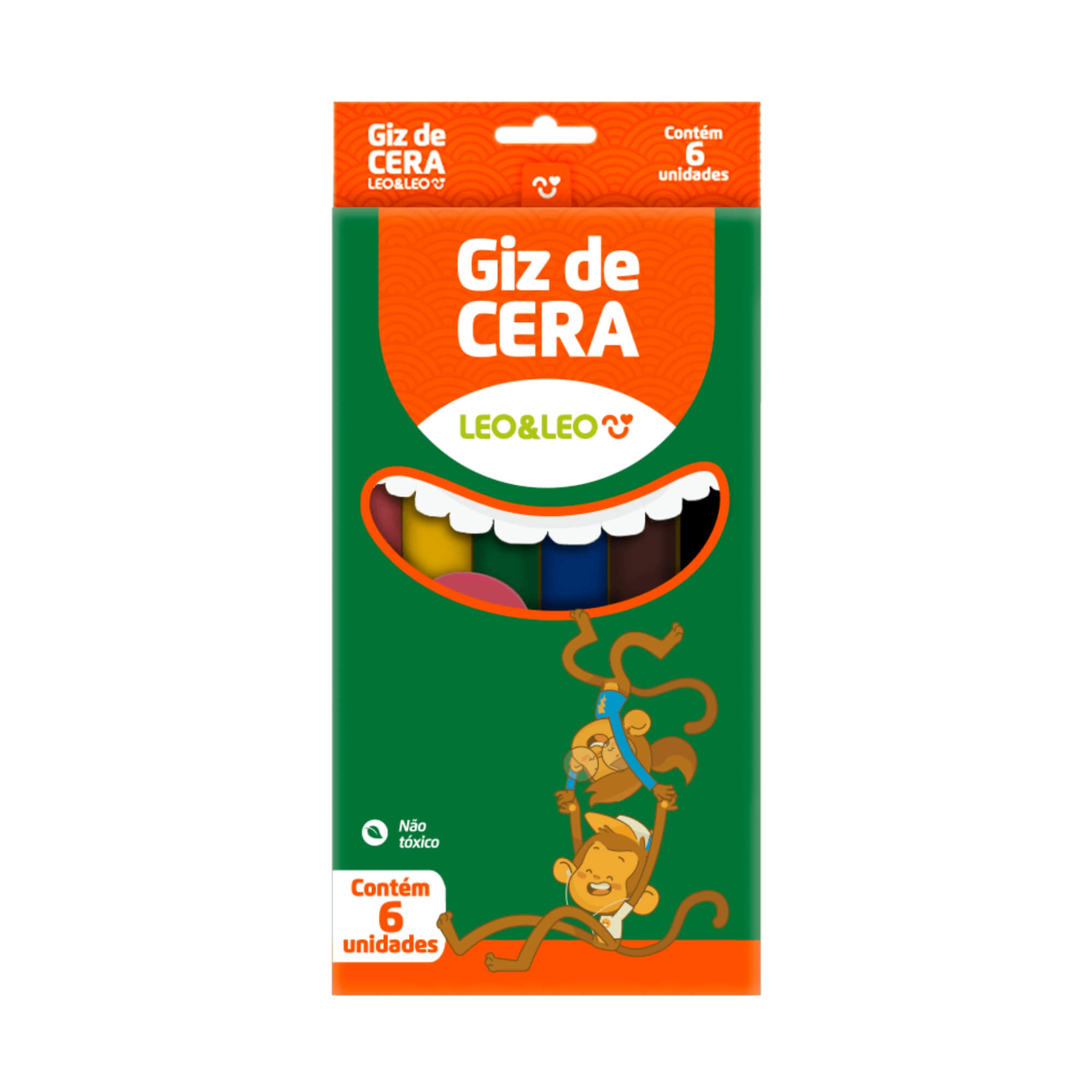 Giz de Cera Fino 6 Cores 8x88mm (Pacote com 12 unidades) Leo&Leo Leonora - 4505