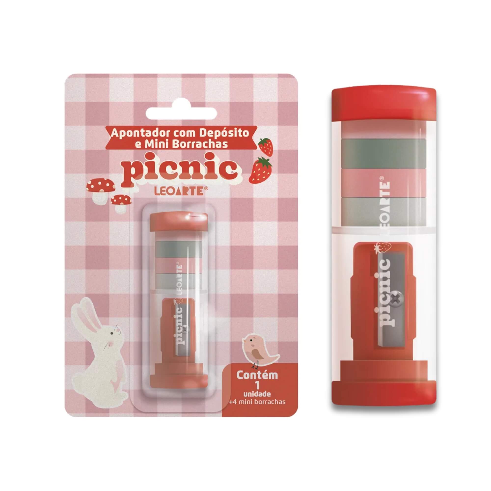 Blister com Apontador c/ Depósito e 4 mini borrachas Picnic Leoarte Leonora - 74009