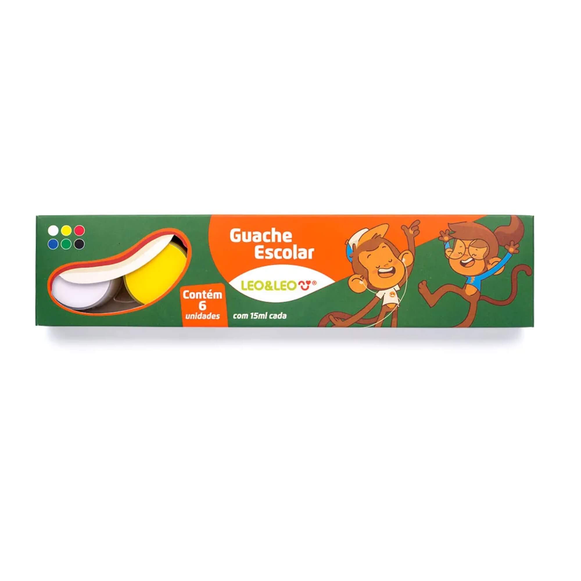 Caixa de Tinta Guache Escolar com 6 Cores (15ml por pote) Leo&Leo Leonora - 74212