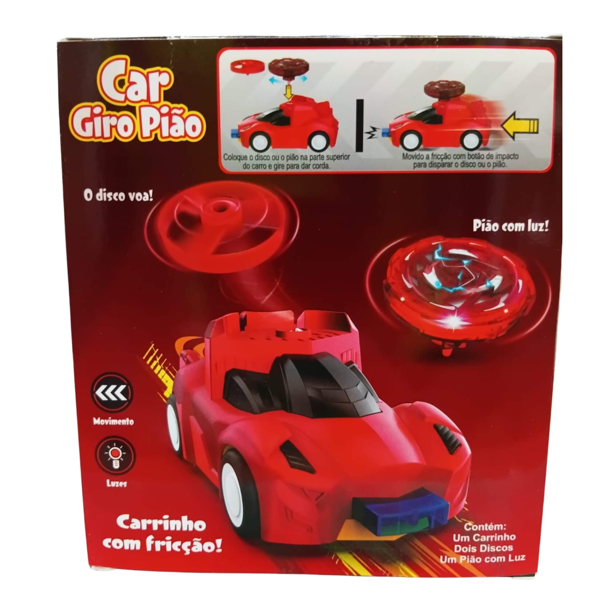 Carro de Brinquedo Giro Pião Fricção com Luzes Braskit - 1106