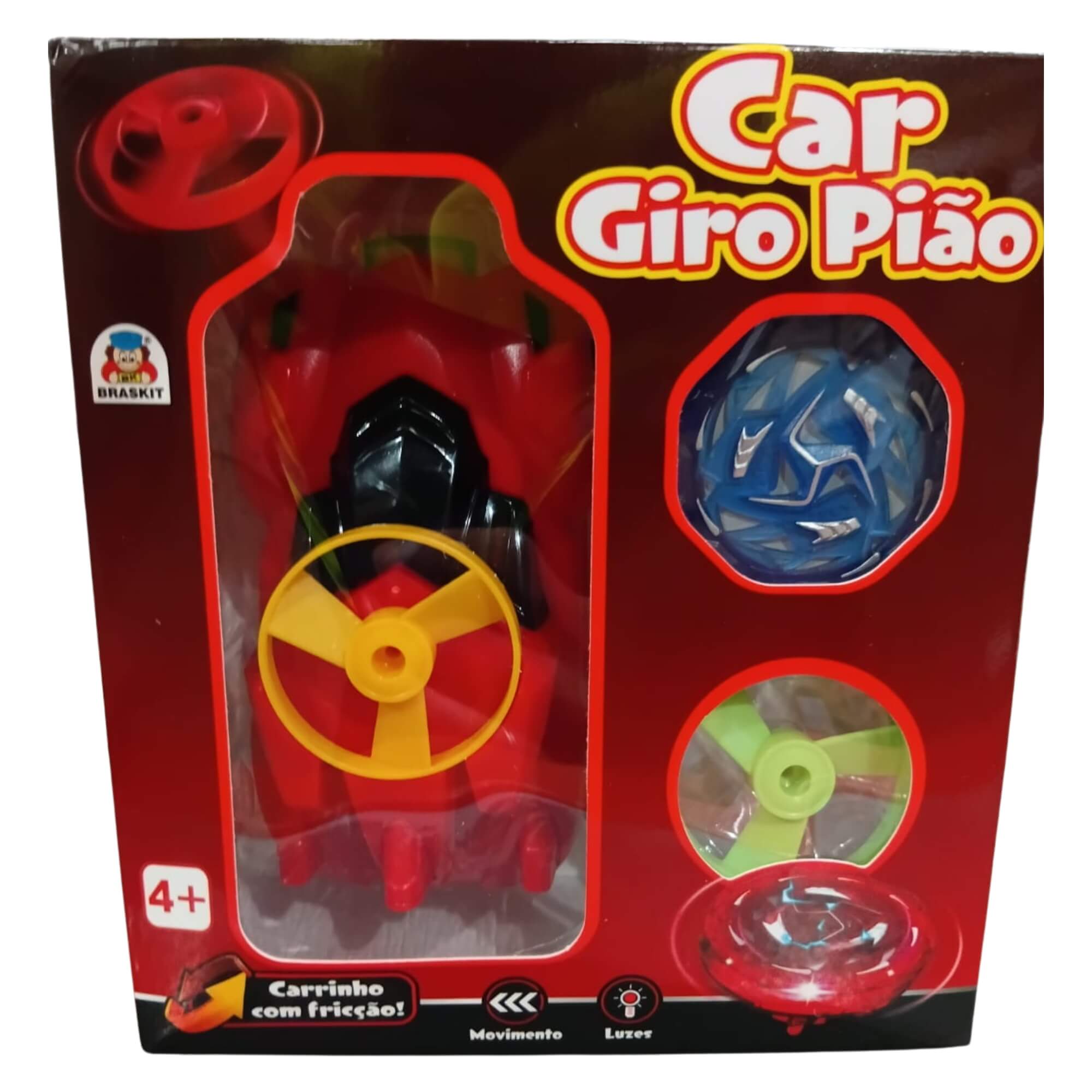 Carro de Brinquedo Giro Pião Fricção com Luzes Braskit - 1106