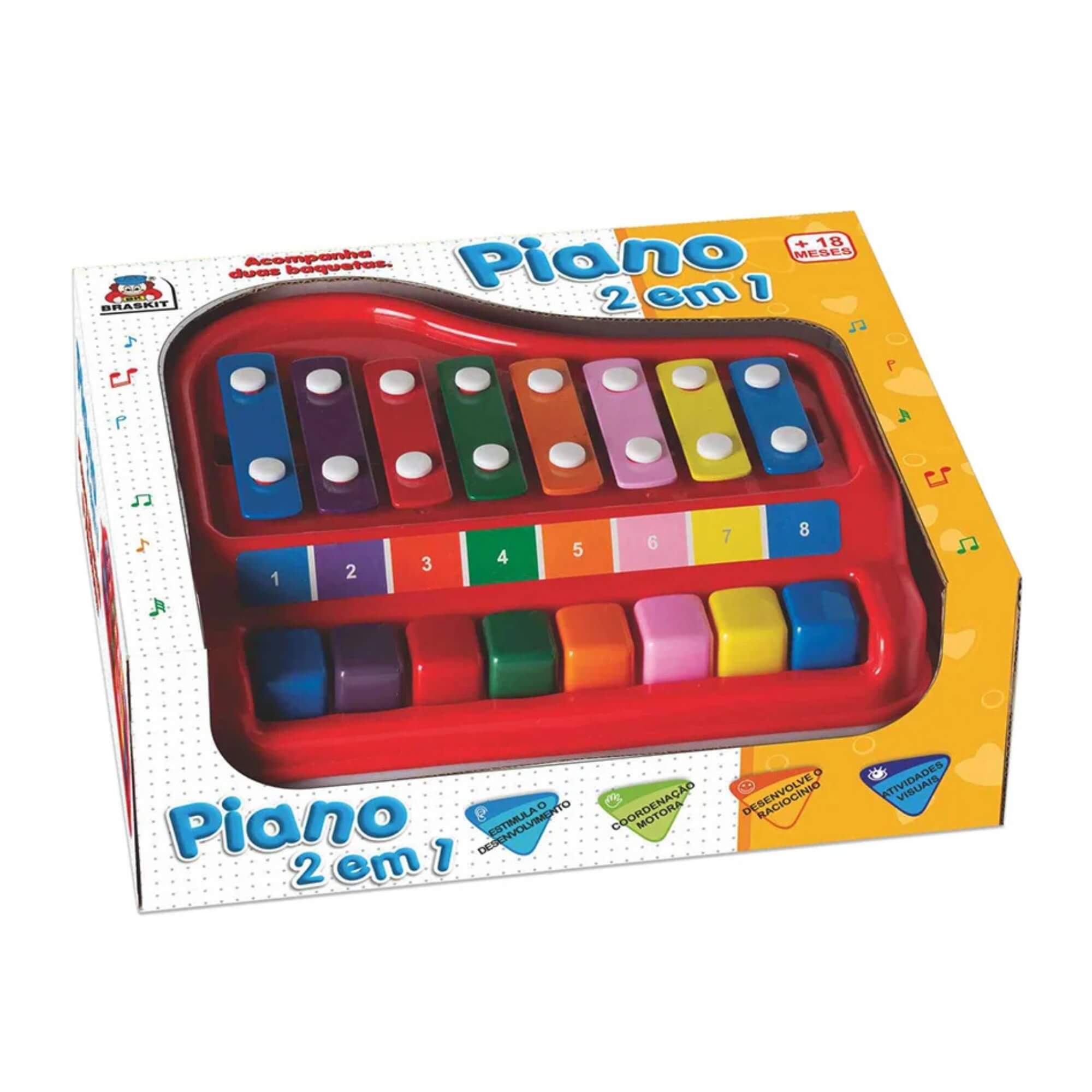 Brinquedo Infantil Piano 2 em 1 Xilofone Braskit - 20311