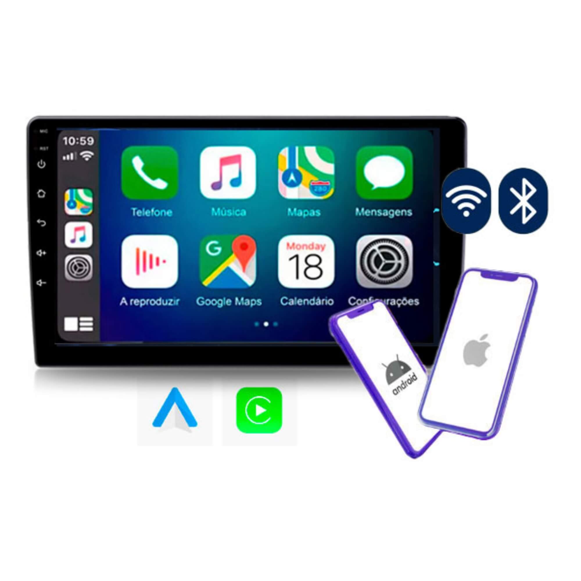 Multimídia Android 9" com IA Octa Core 1.6 Ghz 4 Canais de 50 Watts RMS Roadstar - RS925BR IA MI