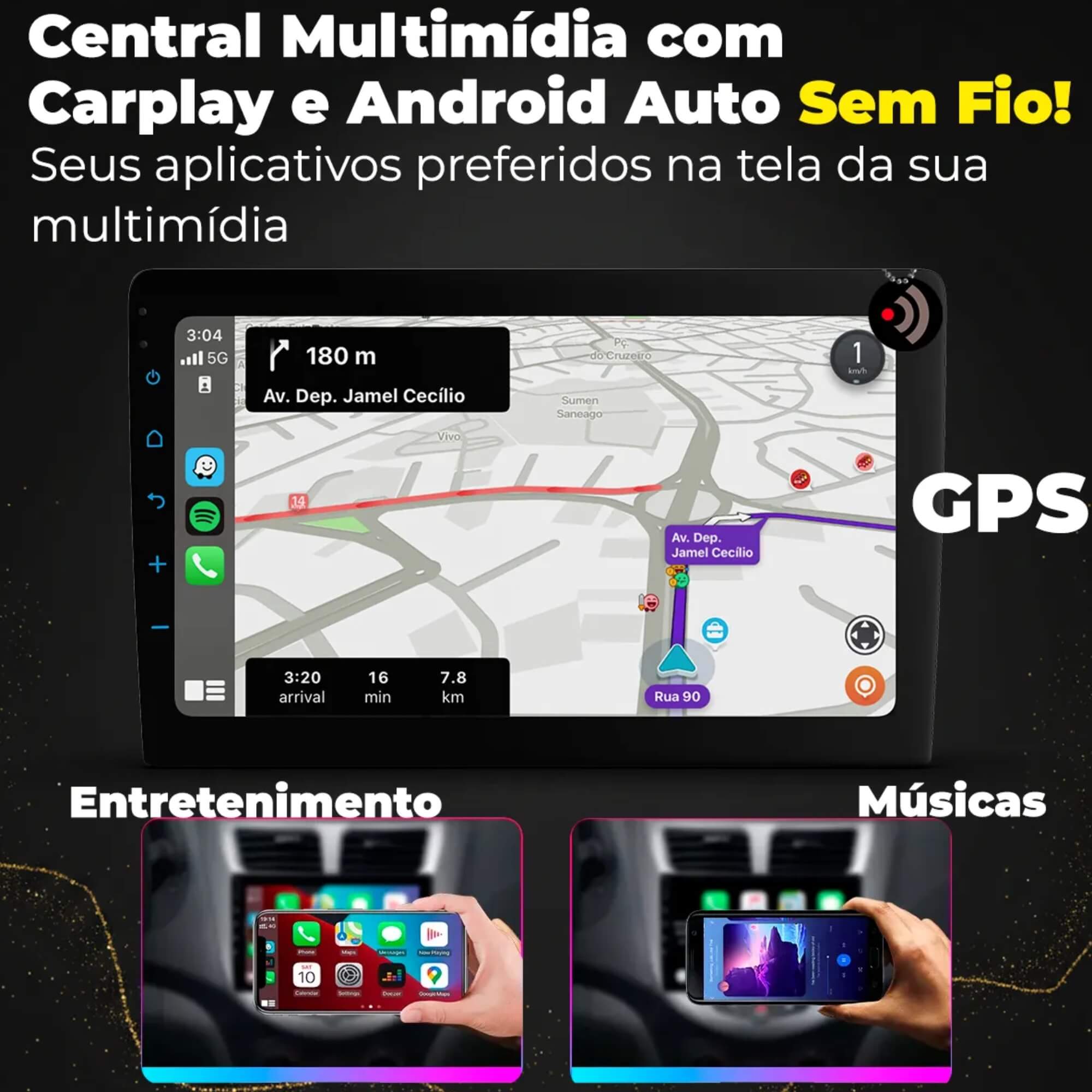 Multimídia 9" Pol Espelhamento Sem Fio 4 x 50W Roadstar - RS7009BR MI