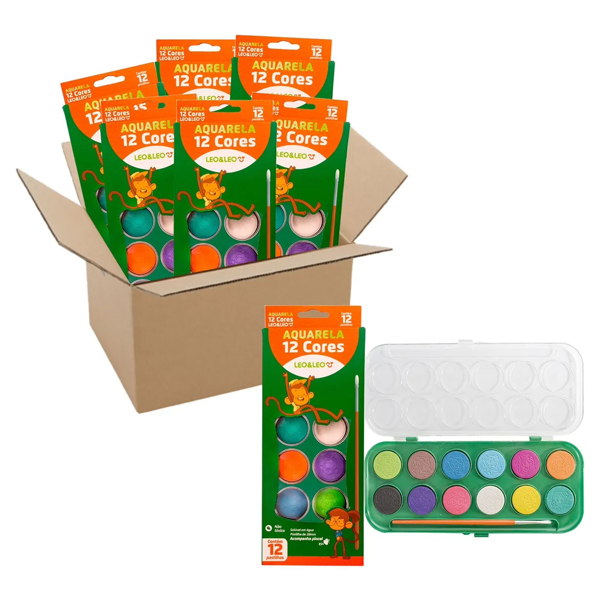 COMP Kit  Aquarela 12 Cores (Pacote com 12 Estojos) Leo&Leo Leonora - 4193