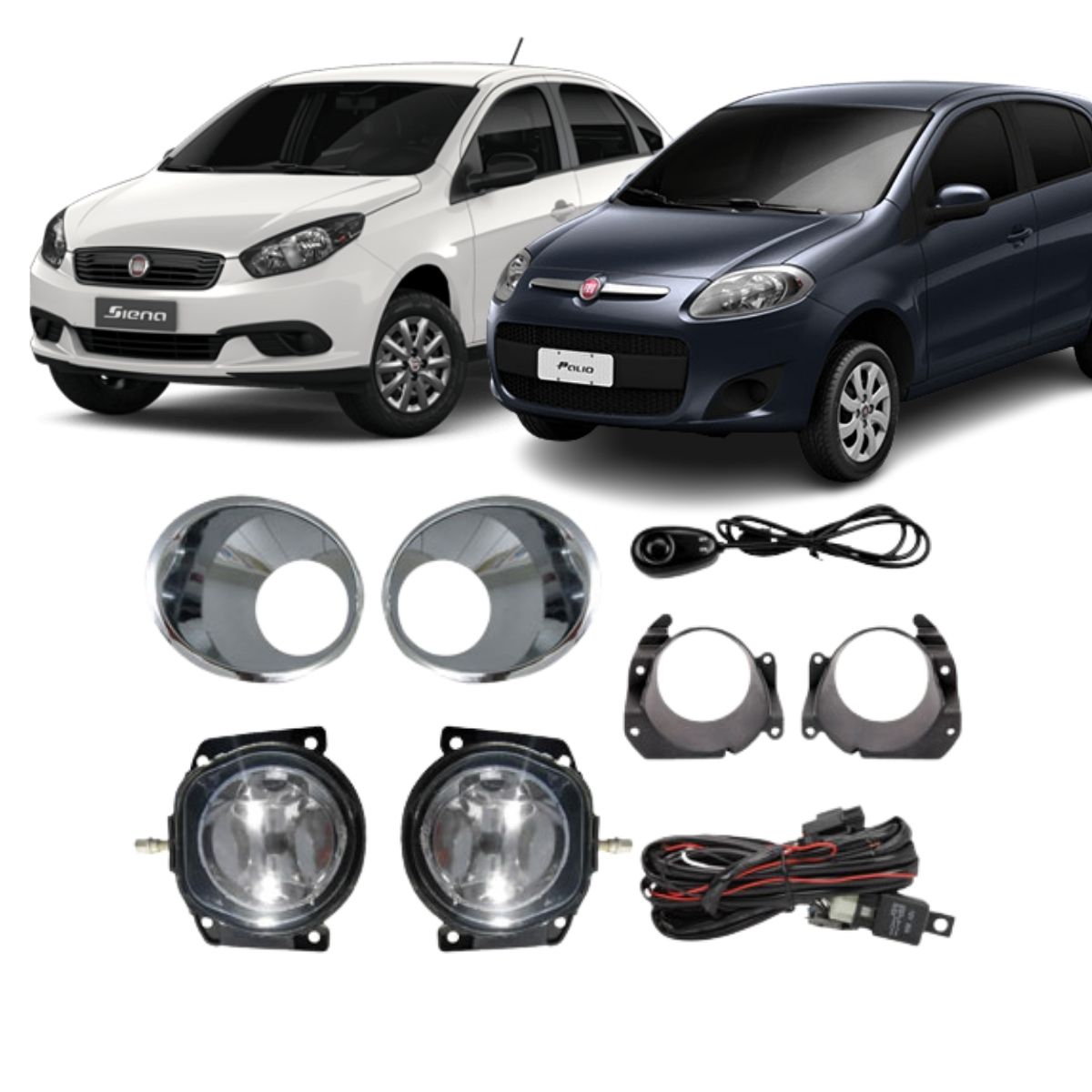 COMP Kit Farol de Milha + Par Lâmpadas H1 para Fiat Palio 08/09 / Siena 10/11 G4