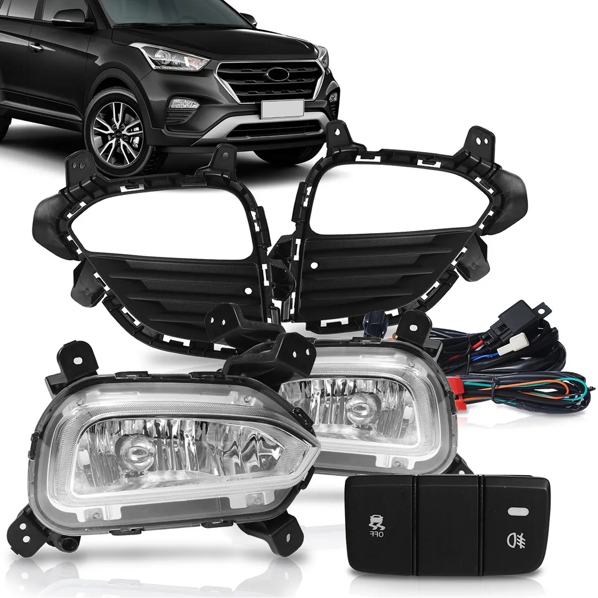 COMP Kit Farol de Milha Creta + Par Lâmpadas Halógena H8