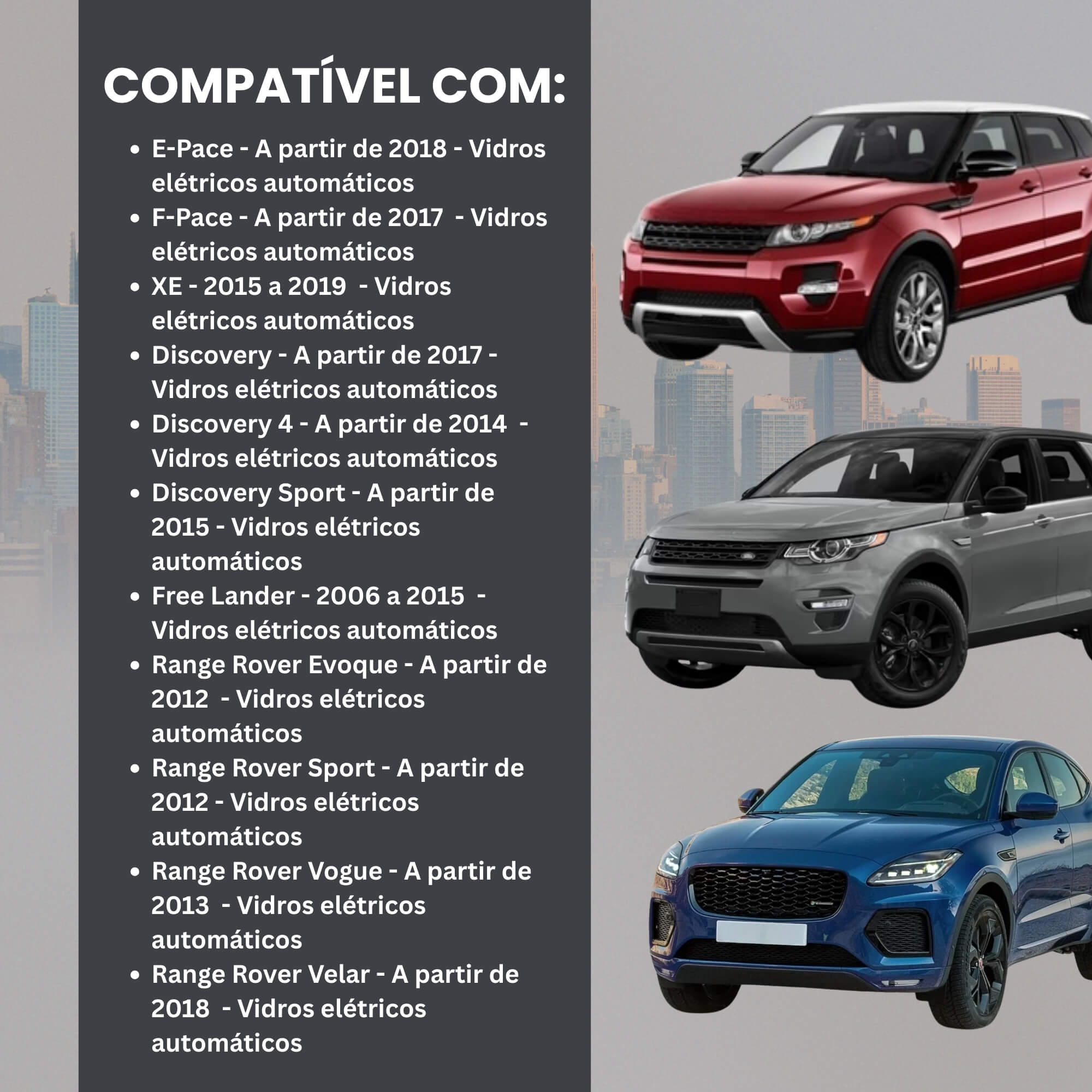 Módulo Subida Vidro + Fechamento Teto Solar Range Rover/Discovery/E-Pace Tury - Pro 3.3 Fm