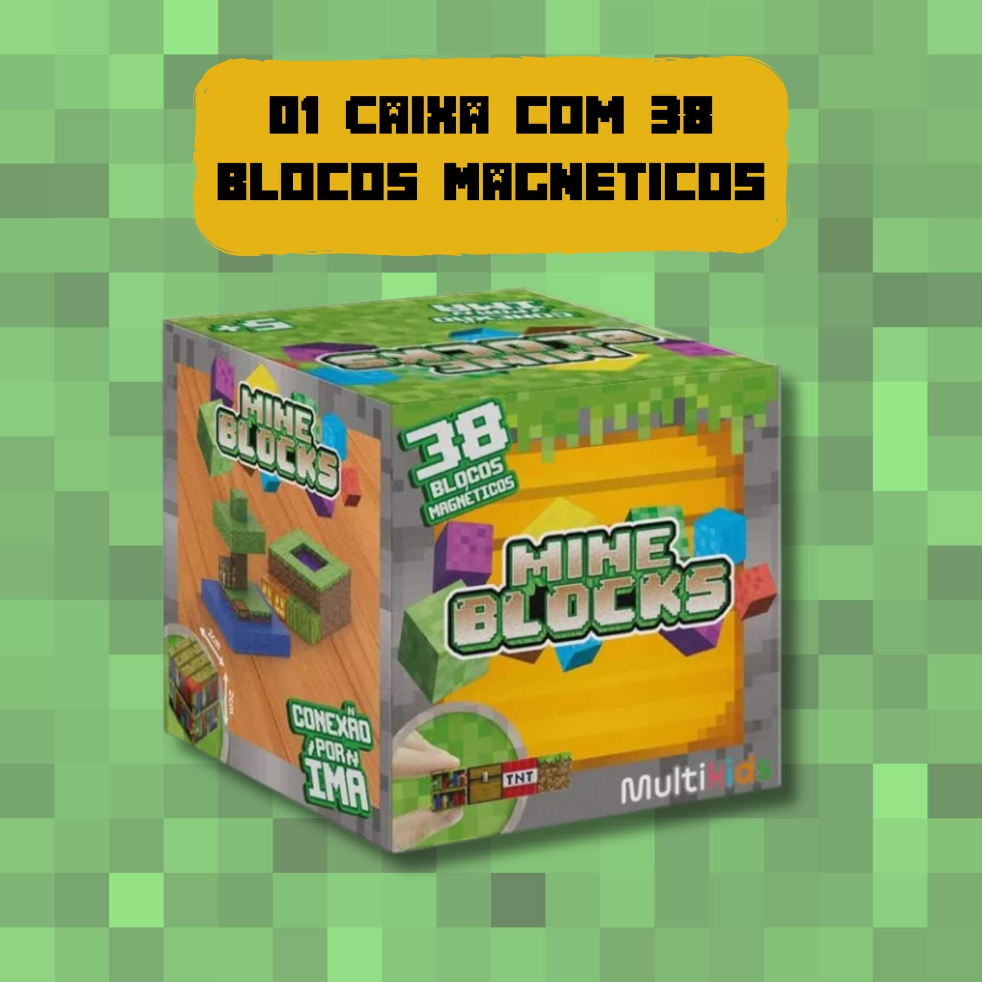 COMP Kit 38 Blocos Magnéticos + 6 Bonecos Minecraft - Sortido