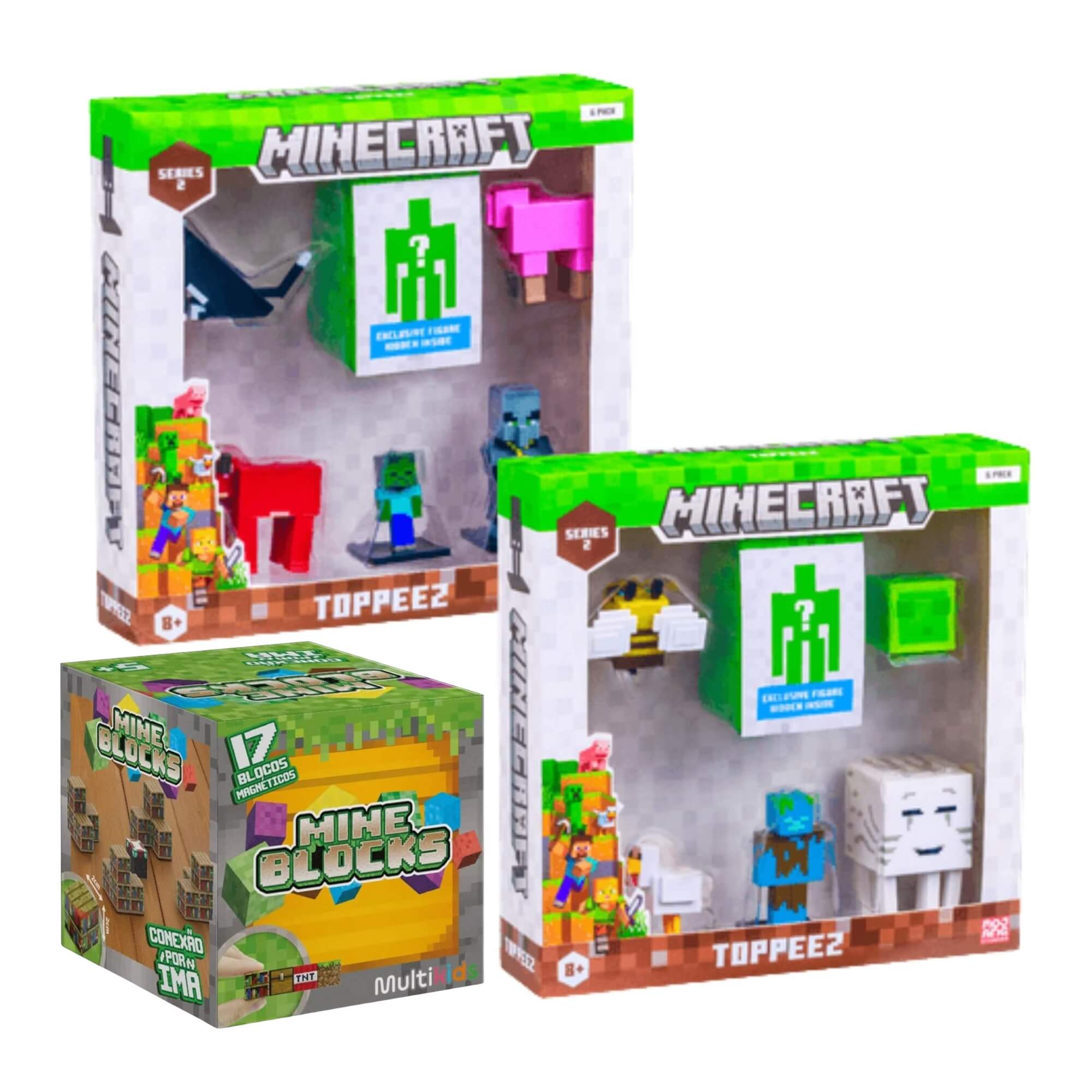 COMP Kit 17 Blocos Magnéticos + 6 Bonecos Minecraft - Sortido