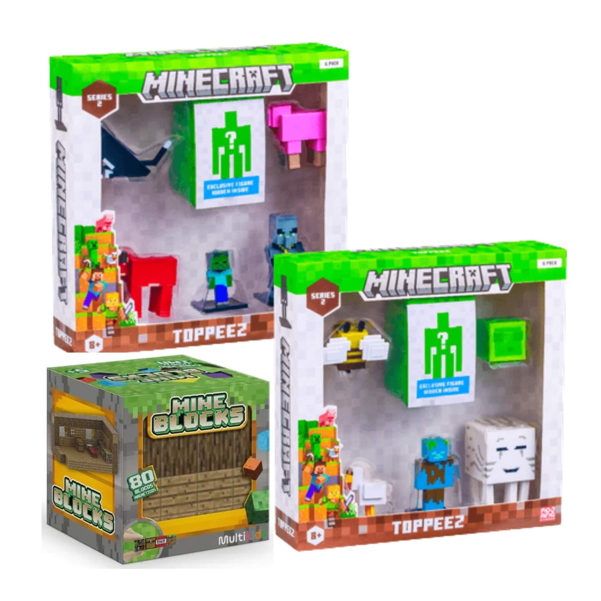 COMP Kit 80 Blocos Magnéticos + 6 Bonecos Minecraft - Sortido