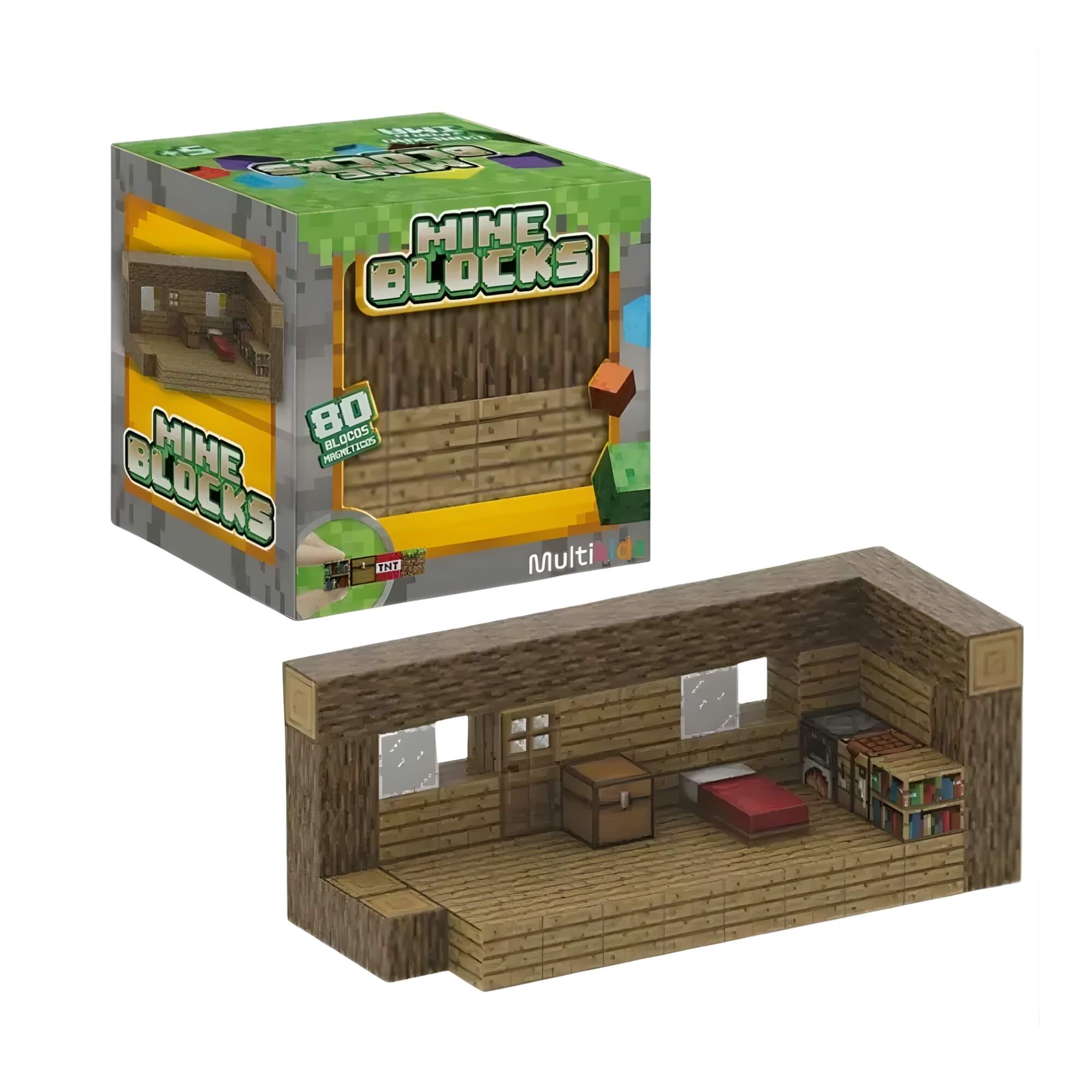 COMP Kit 80 Blocos Magnéticos + 6 Bonecos Minecraft - Sortido