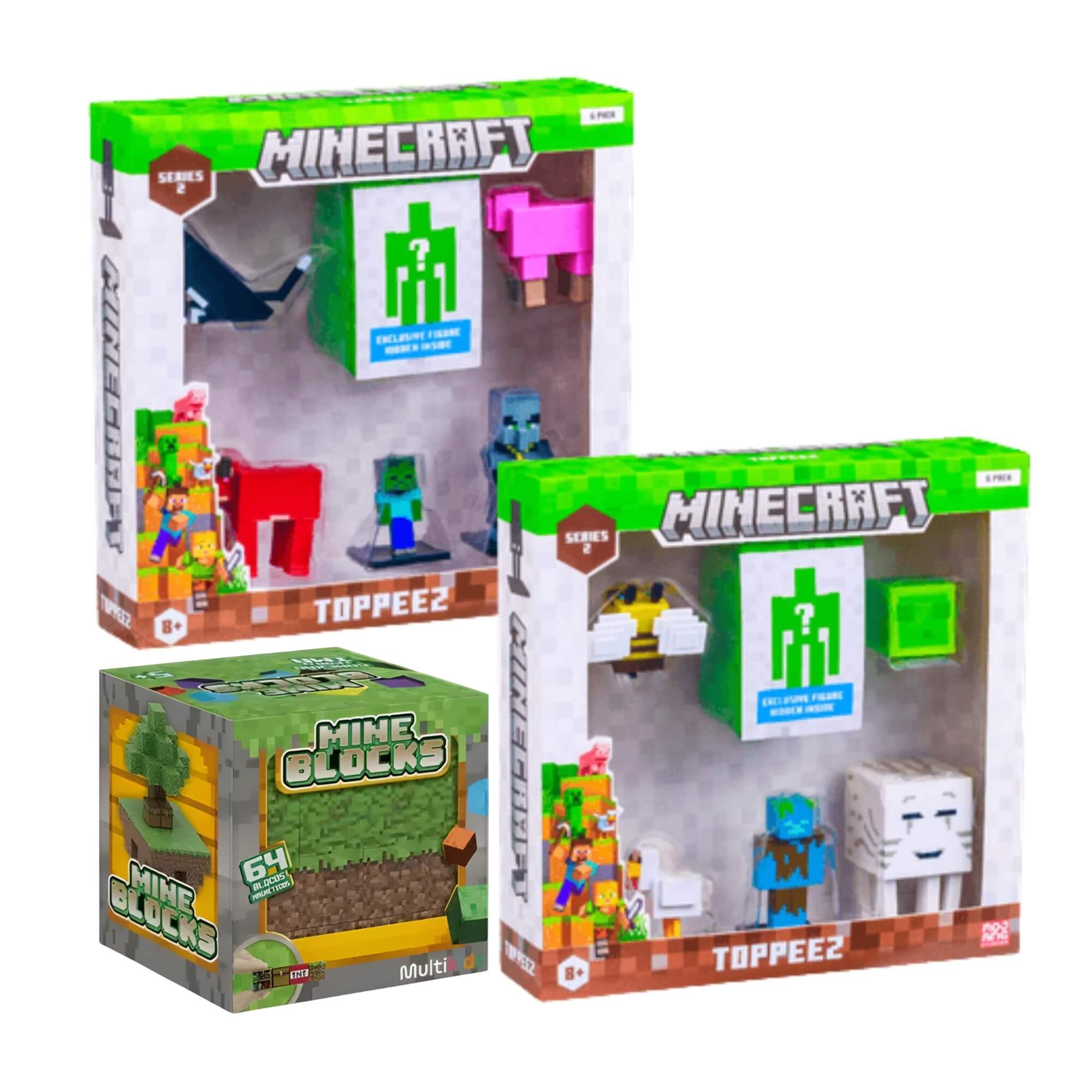 COMP Kit Conjunto Ilha 64 Blocos Magnéticos + 6 Bonecos Minecraft - Sortido