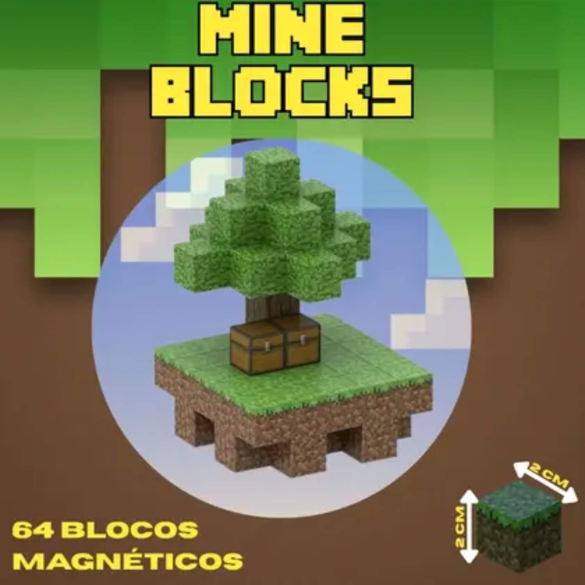 COMP Kit Conjunto Ilha 64 Blocos Magnéticos + 6 Bonecos Minecraft - Sortido