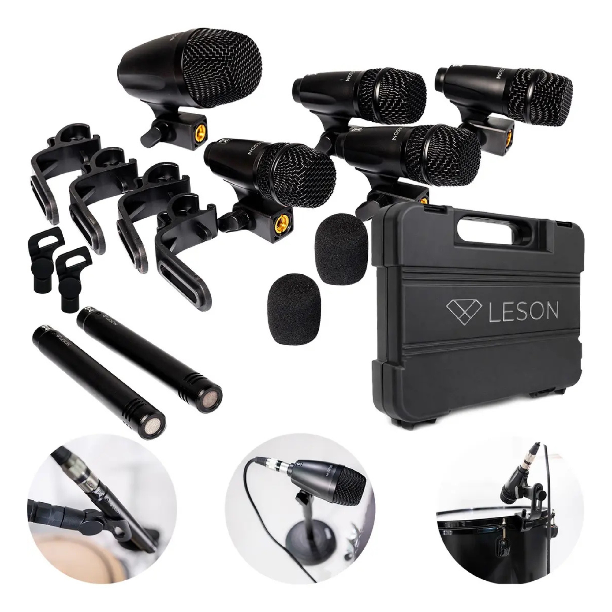Kit Microfone Bateria Ldm507 7 Peças Percussão Maleta Cor Preto Leson - 2AM002310