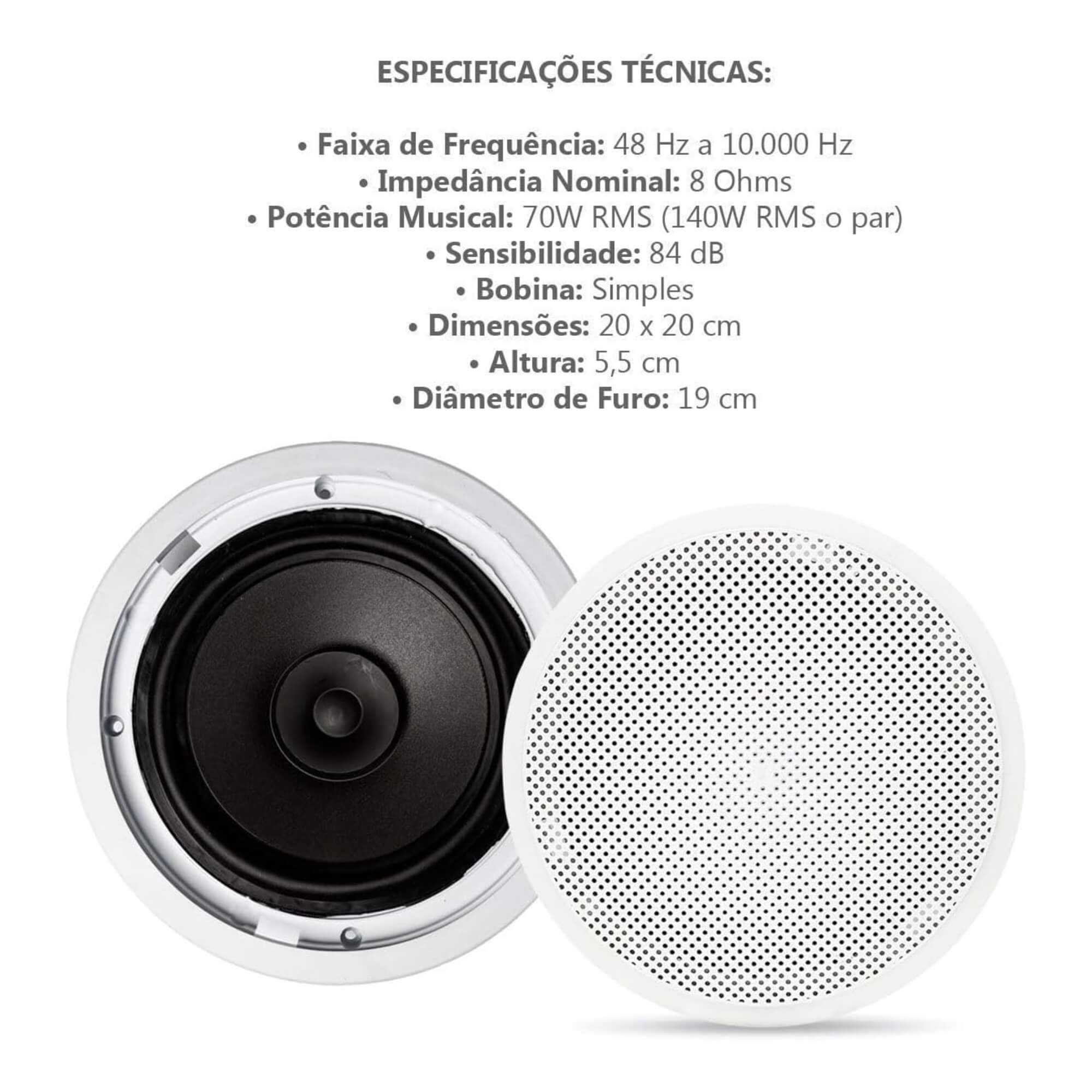 Kit Arandela 6" 140W (Par) 8 Ohms Redonda na cor Branca Leson - 2LS20078B