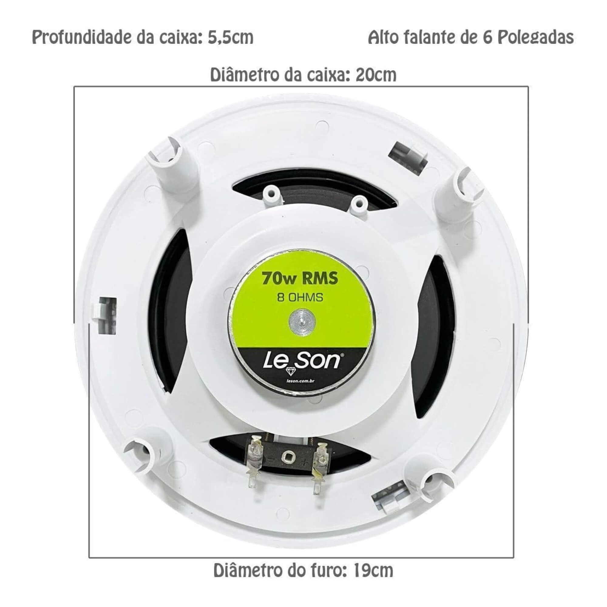 Kit Arandela 6" 140W (Par) 8 Ohms Redonda na cor Branca Leson - 2LS20078B