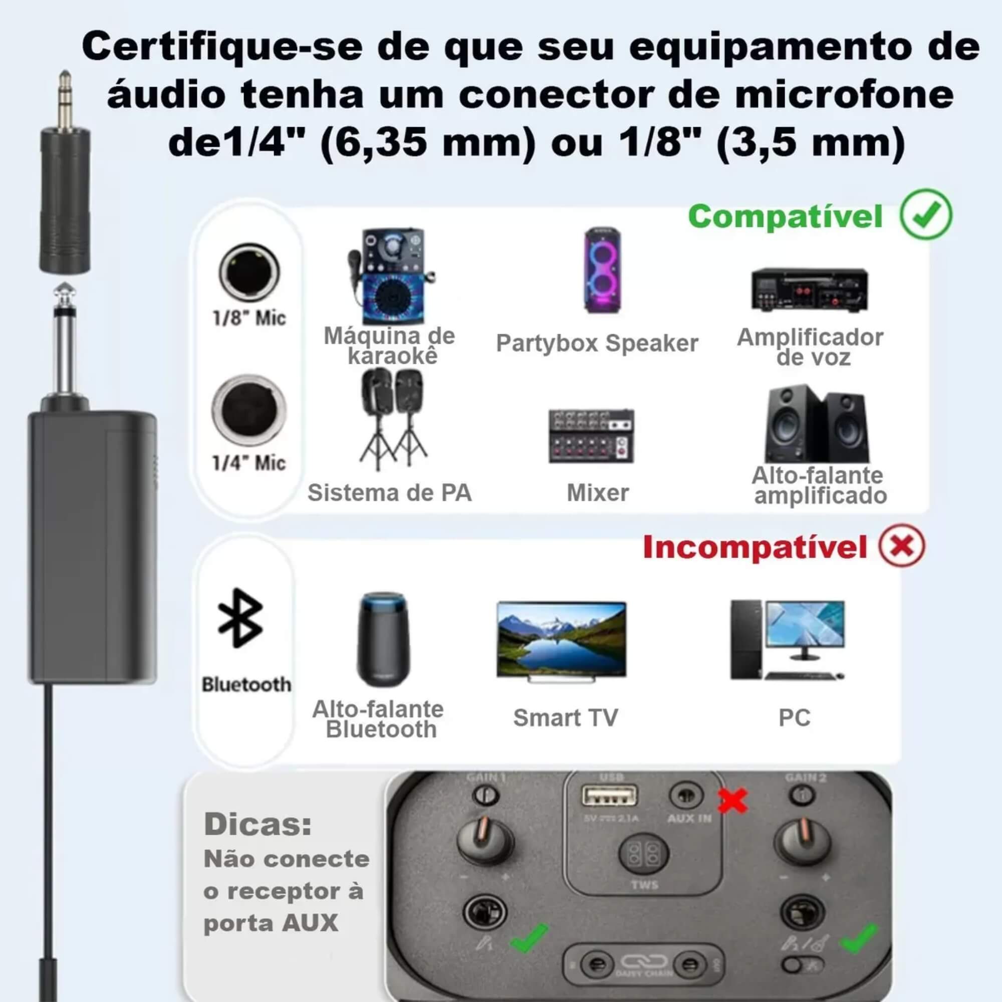 Microfone Sem Fio Duplo Recarregável alcance 30m Party Voice Leson - 2NS00002B