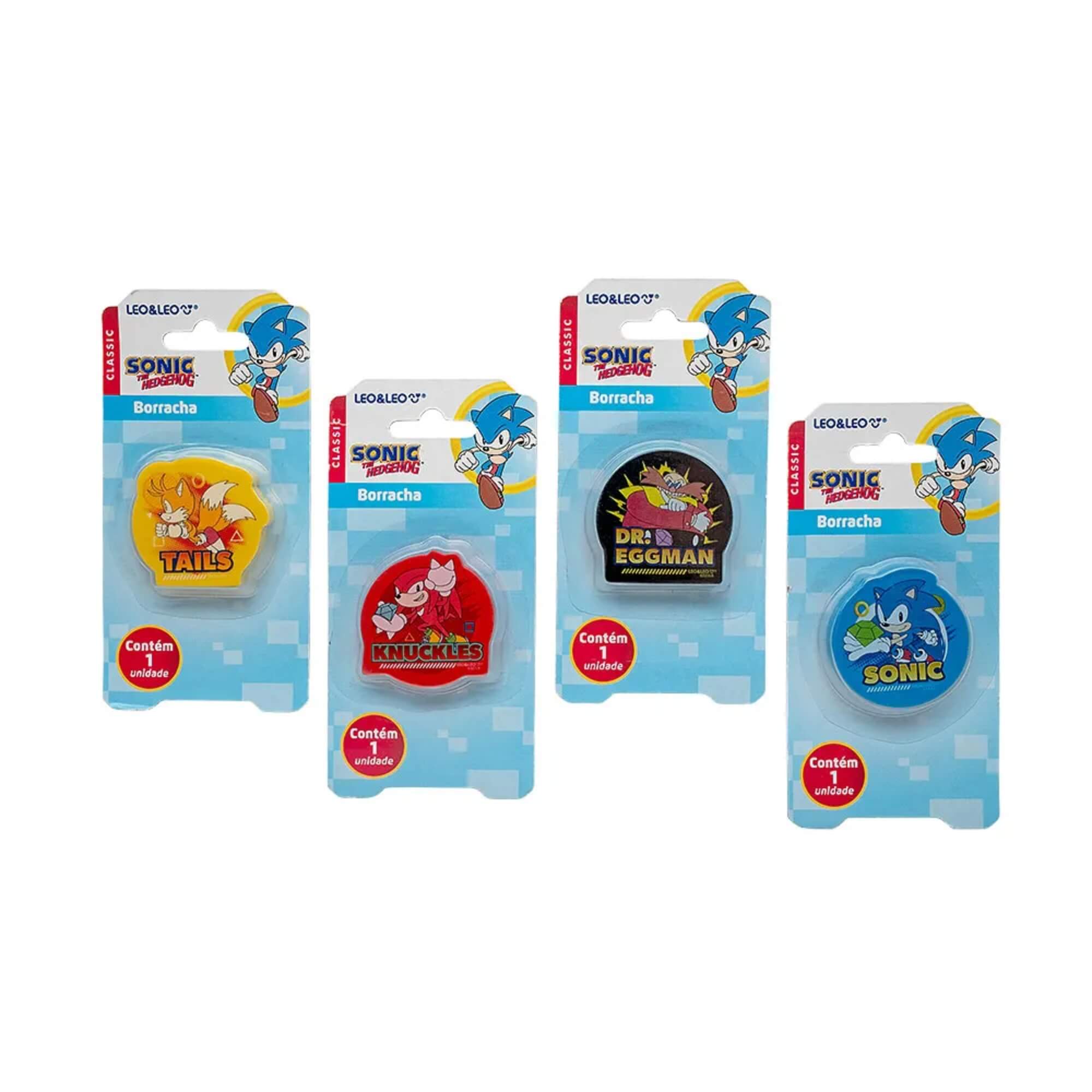 Borracha Sonic Blister c/ 1 und (Caixa c/ 12 Blisters 4 Personagens Sortidos) Leonora - 10155