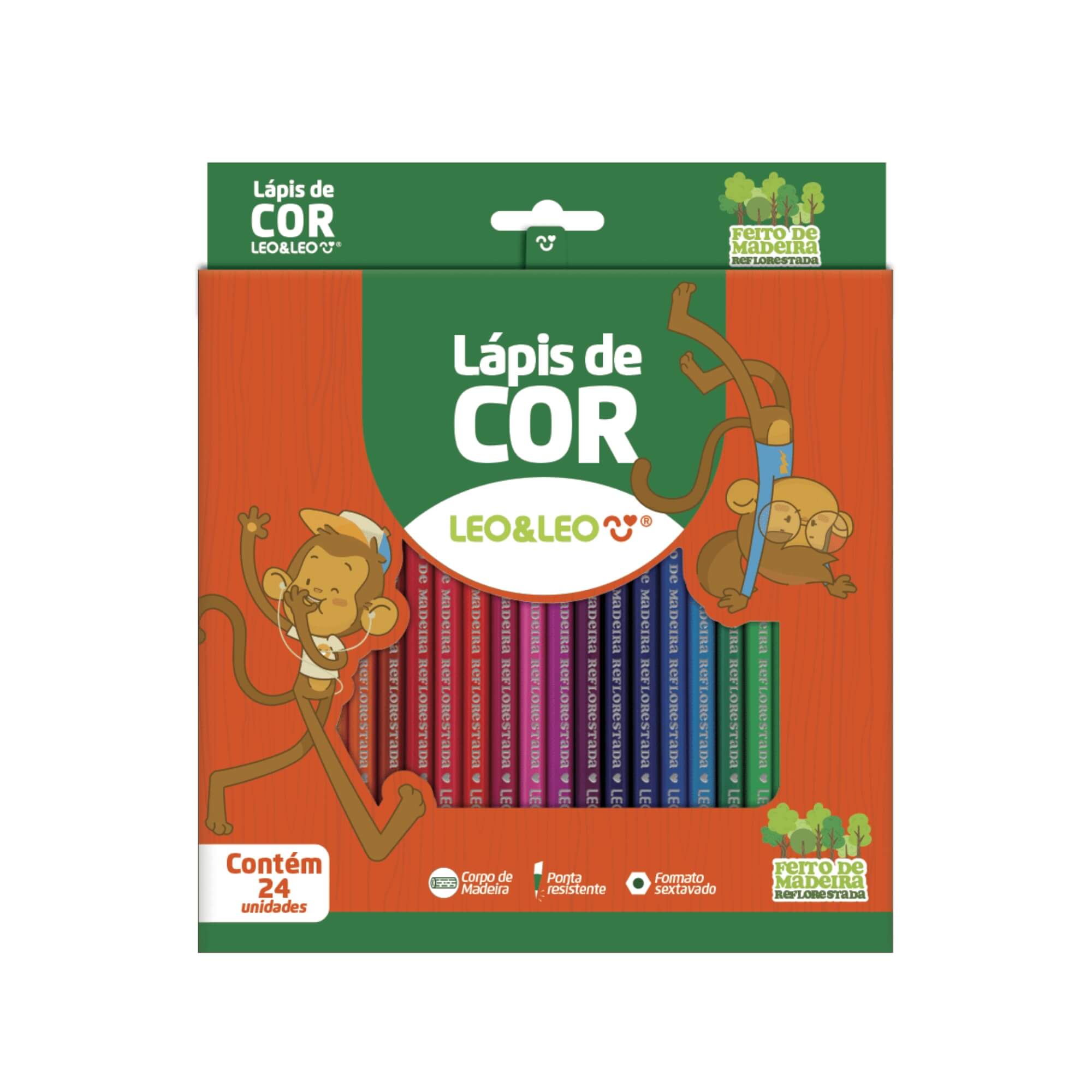 Lápis de Cor de Madeira 24 cores Sextavado Leo&Leo Leonora - 10271