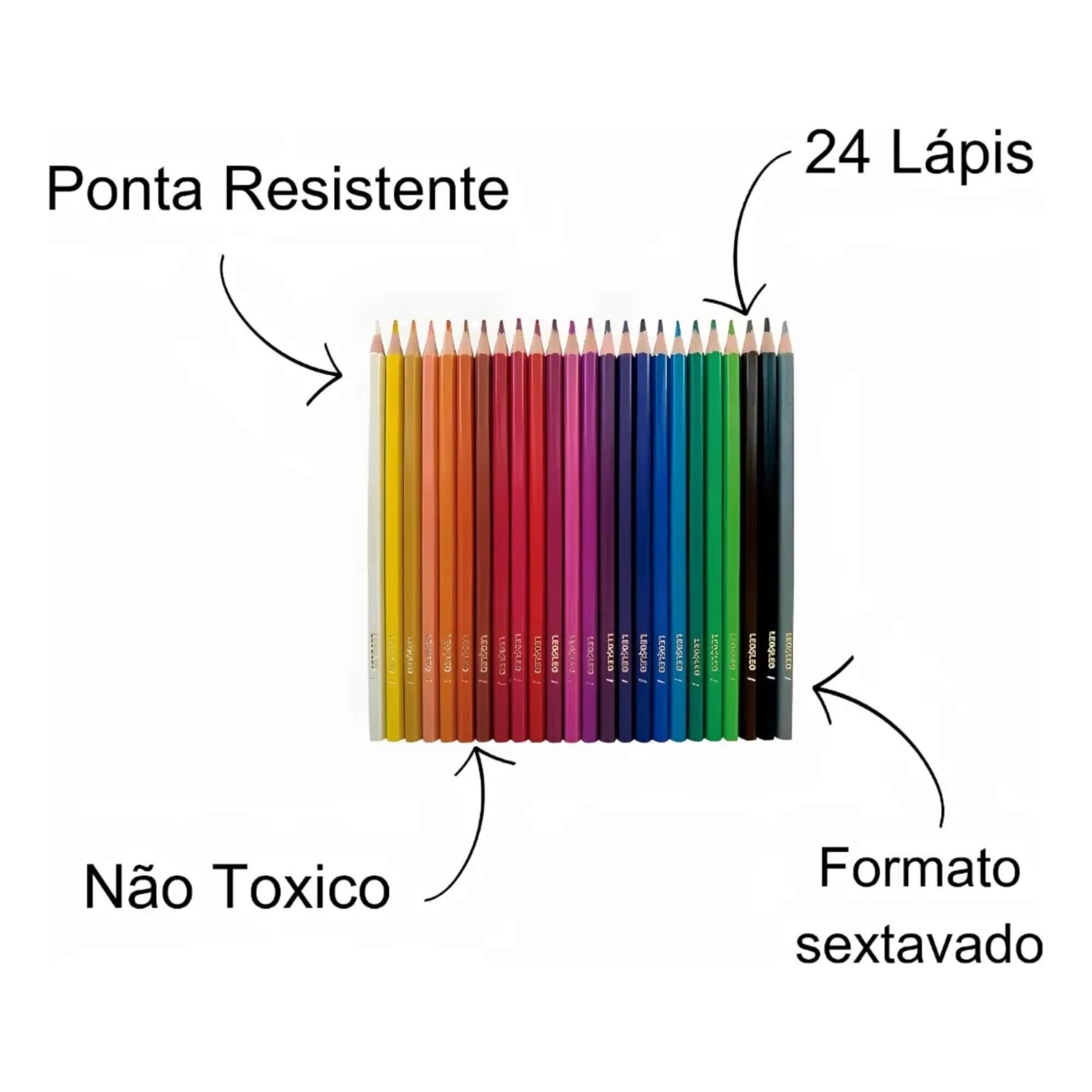 Lápis de Cor de Madeira 24 cores Sextavado Leo&Leo Leonora - 10271