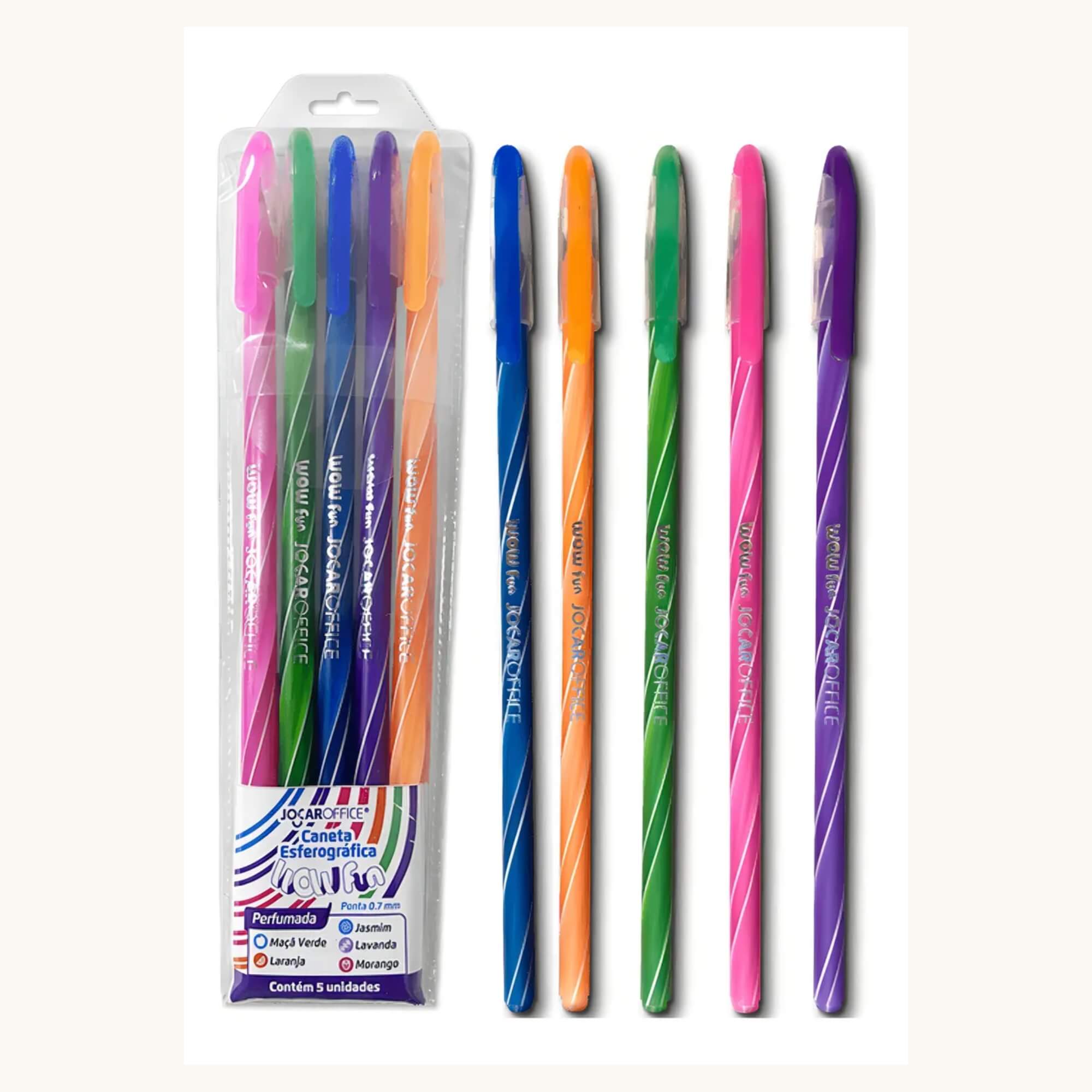Caneta Esferográfica Perfumada Wow Fun Ponta 0.7 - Estojo com 5 unidades Leonora - 10295