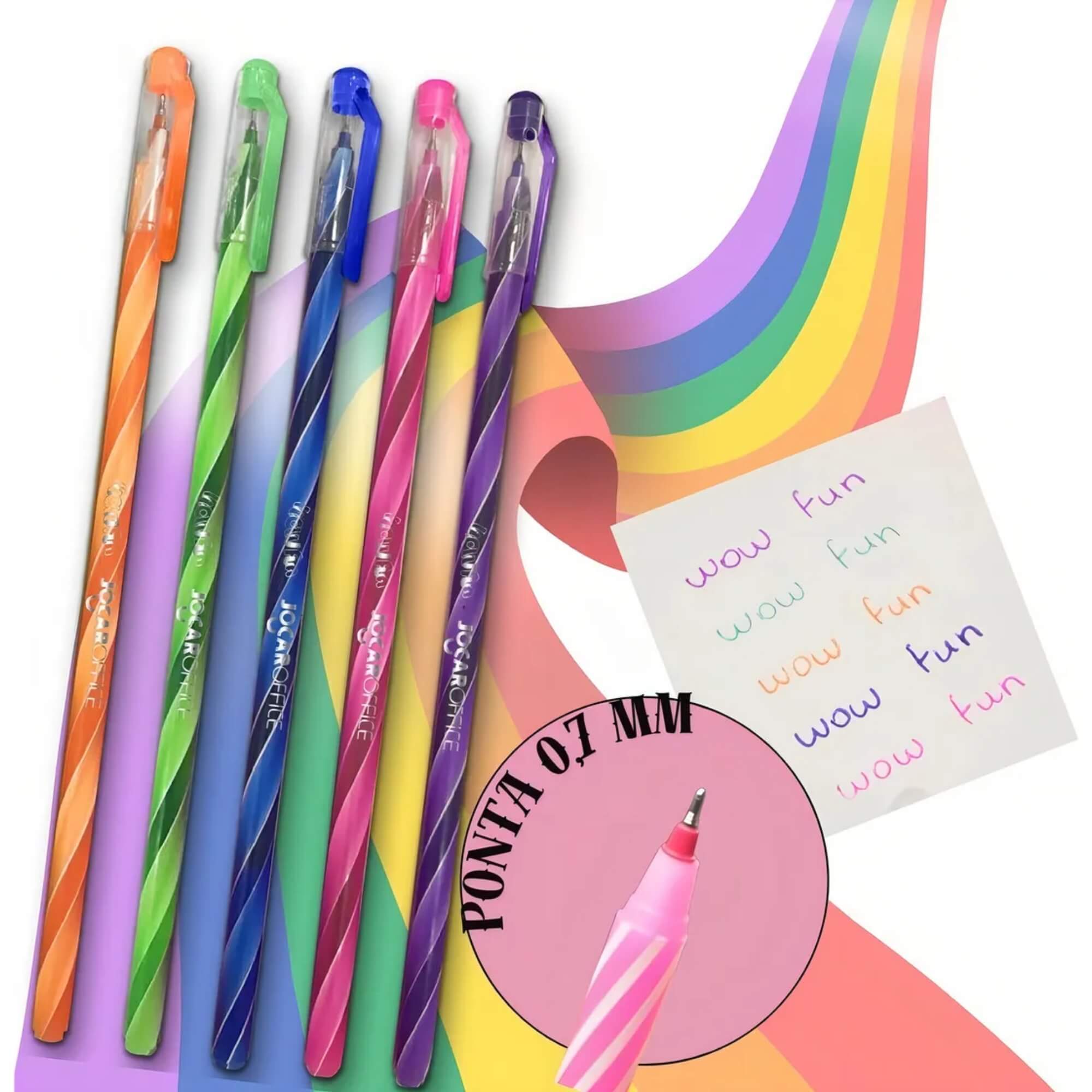 Caneta Esferográfica Perfumada Wow Fun Ponta 0.7 - Estojo com 5 unidades Leonora - 10295