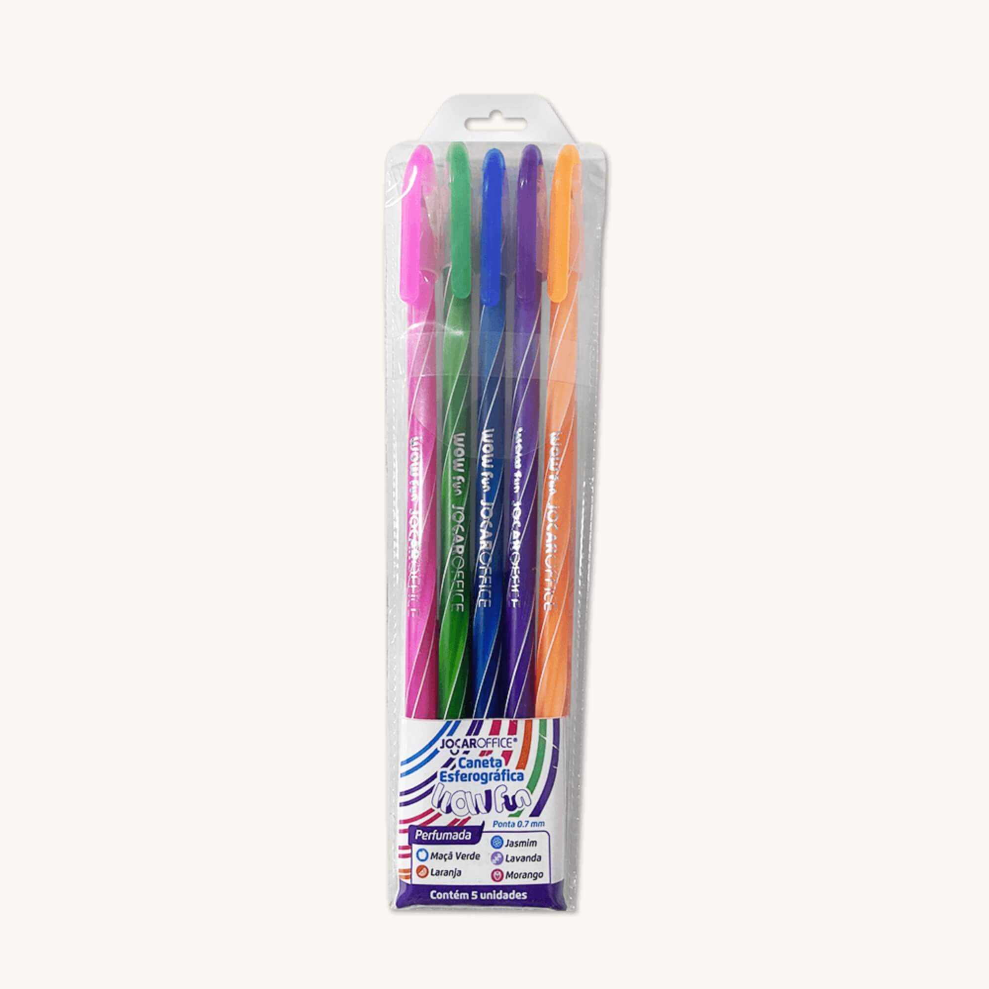 Caneta Esferográfica Perfumada Wow Fun Ponta 0.7 - Estojo com 5 unidades Leonora - 10295