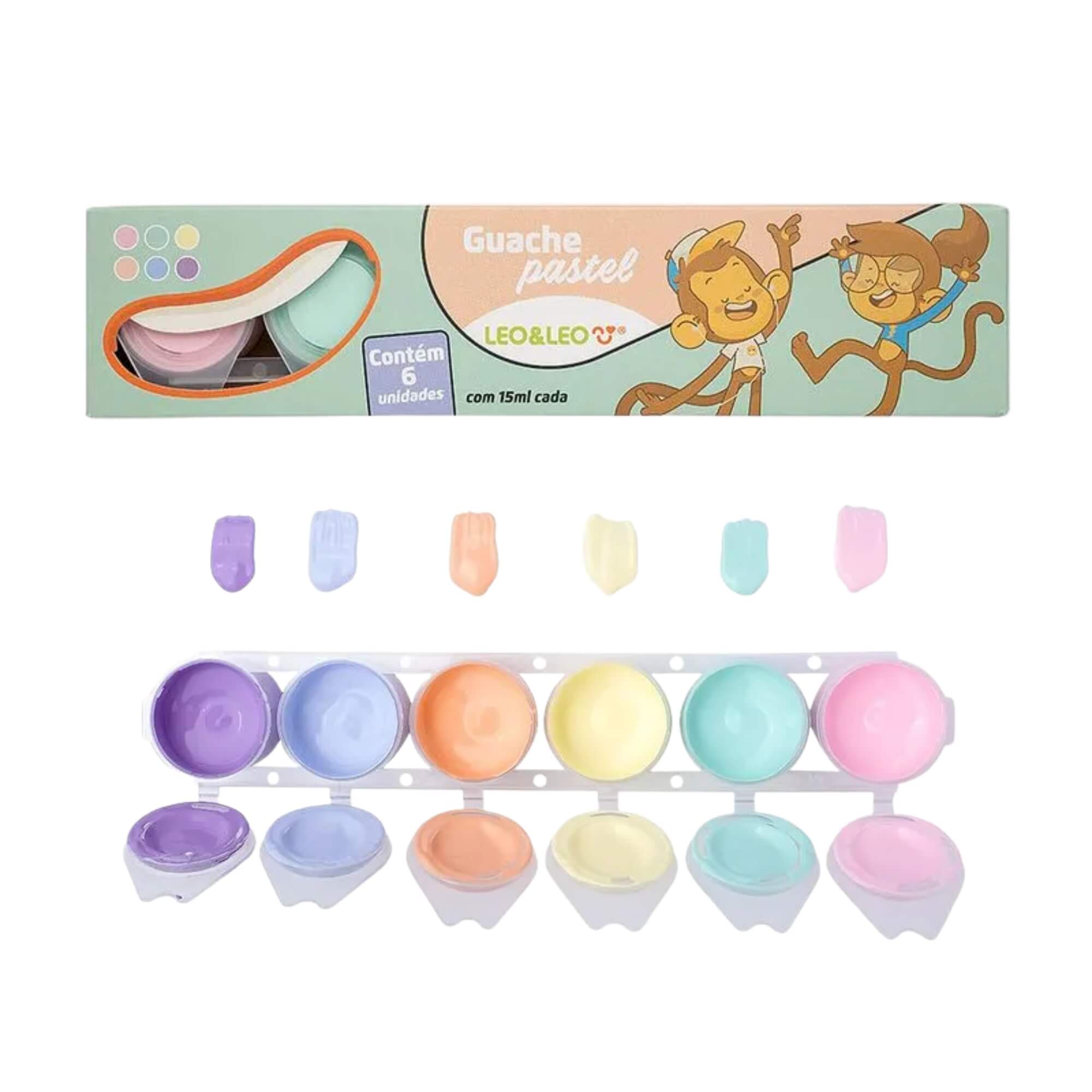 Caixa com 6 Cores de Tinta Guache Pastel 15ml Por Pote Leonora Leo&Leo - 10604
