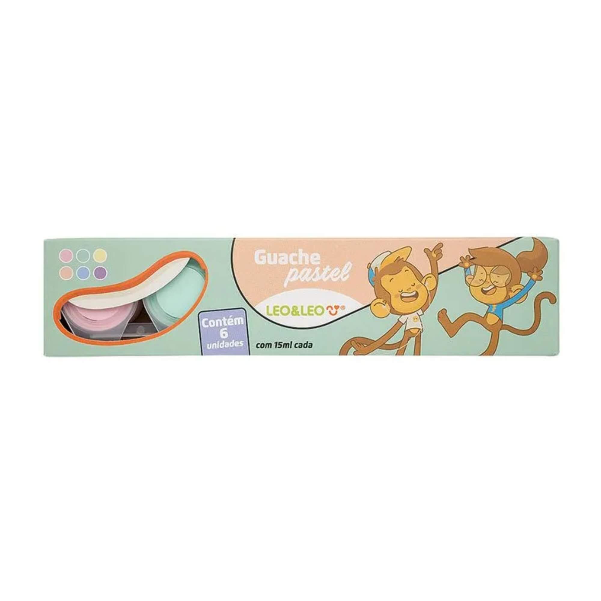 Caixa com 6 Cores de Tinta Guache Pastel 15ml Por Pote Leonora Leo&Leo - 10604