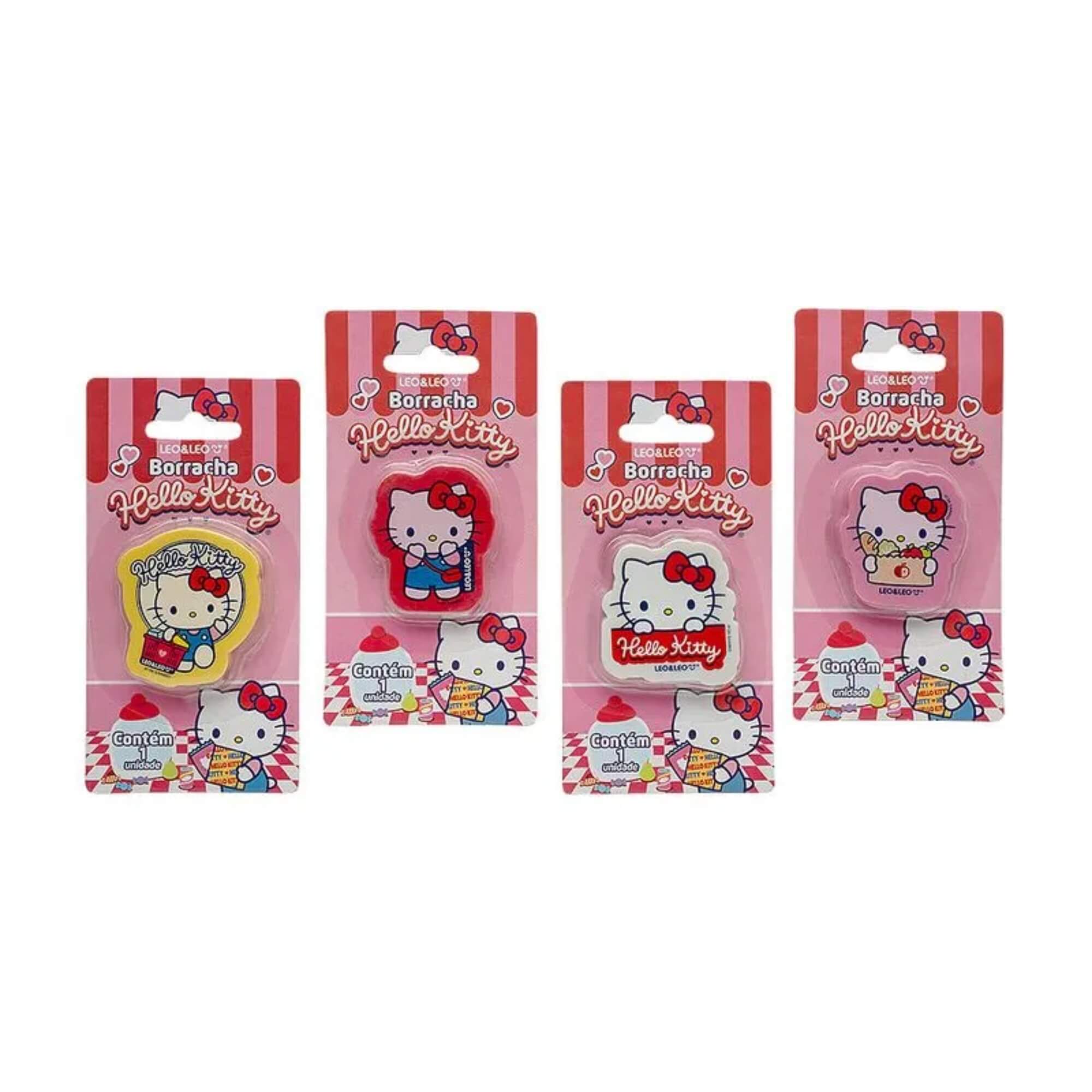 Borracha Hello Kitty Caixa com 12 Blisters (4 Personagens Sortidos) Leonora Leo&Leo - 74215