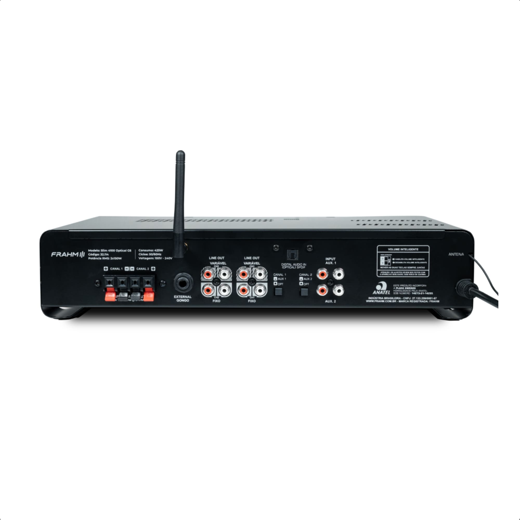 COMP Kit Som Ambiente Amplificador Slim 4100 + 6 Arandelas Preta  Frahm + 100 Metros Fio 2x1,5