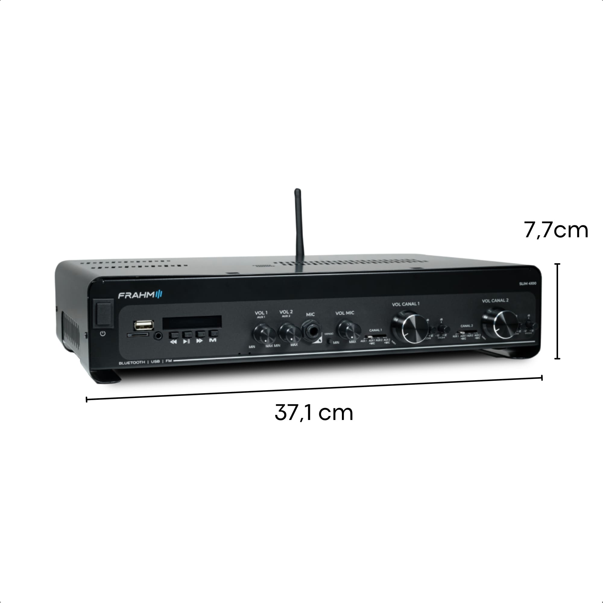 COMP Kit Som Ambiente Amplificador Slim 4100 + 6 Arandelas Preta  Frahm + 100 Metros Fio 2x1,5