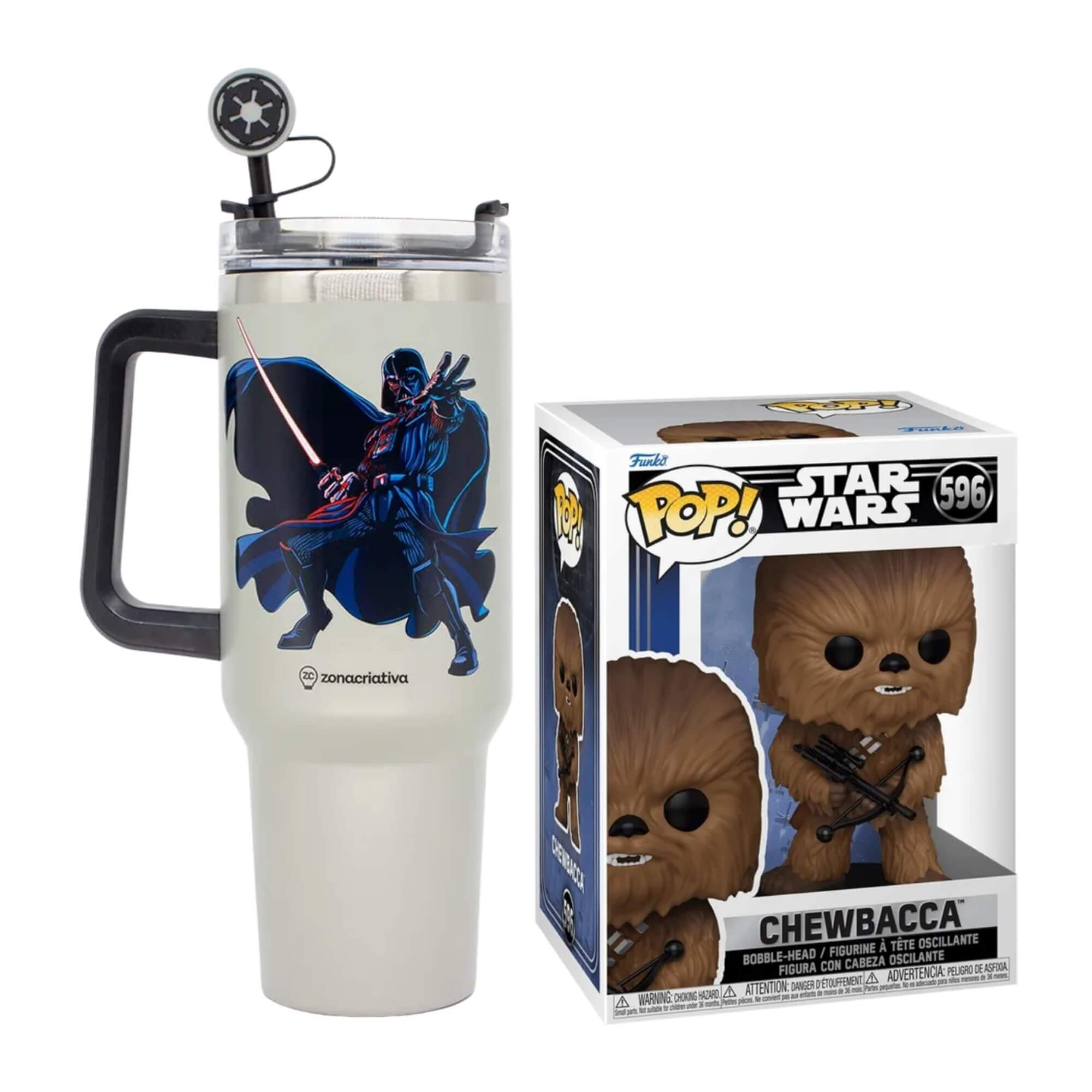 COMP Kit Copo Térmico Star Wars com Pingente 1,15L + Funko Pop! Chewbacca 596