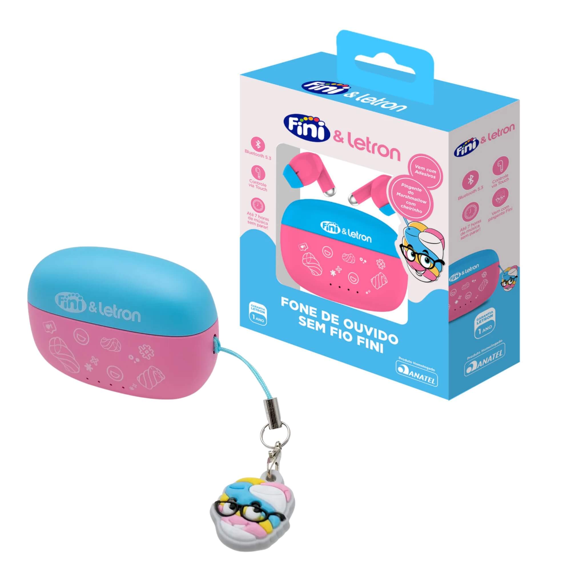 COMP Kit Fini Sem Fio Teclado Mouse Wireless + Fone de Ouvido + Caixa de som + Apoio de Pulso Marshmallow Letron